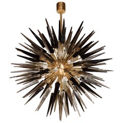 Modernist Starburst Chandelier with Clear, Smoked and Graphite Glass Obelisks