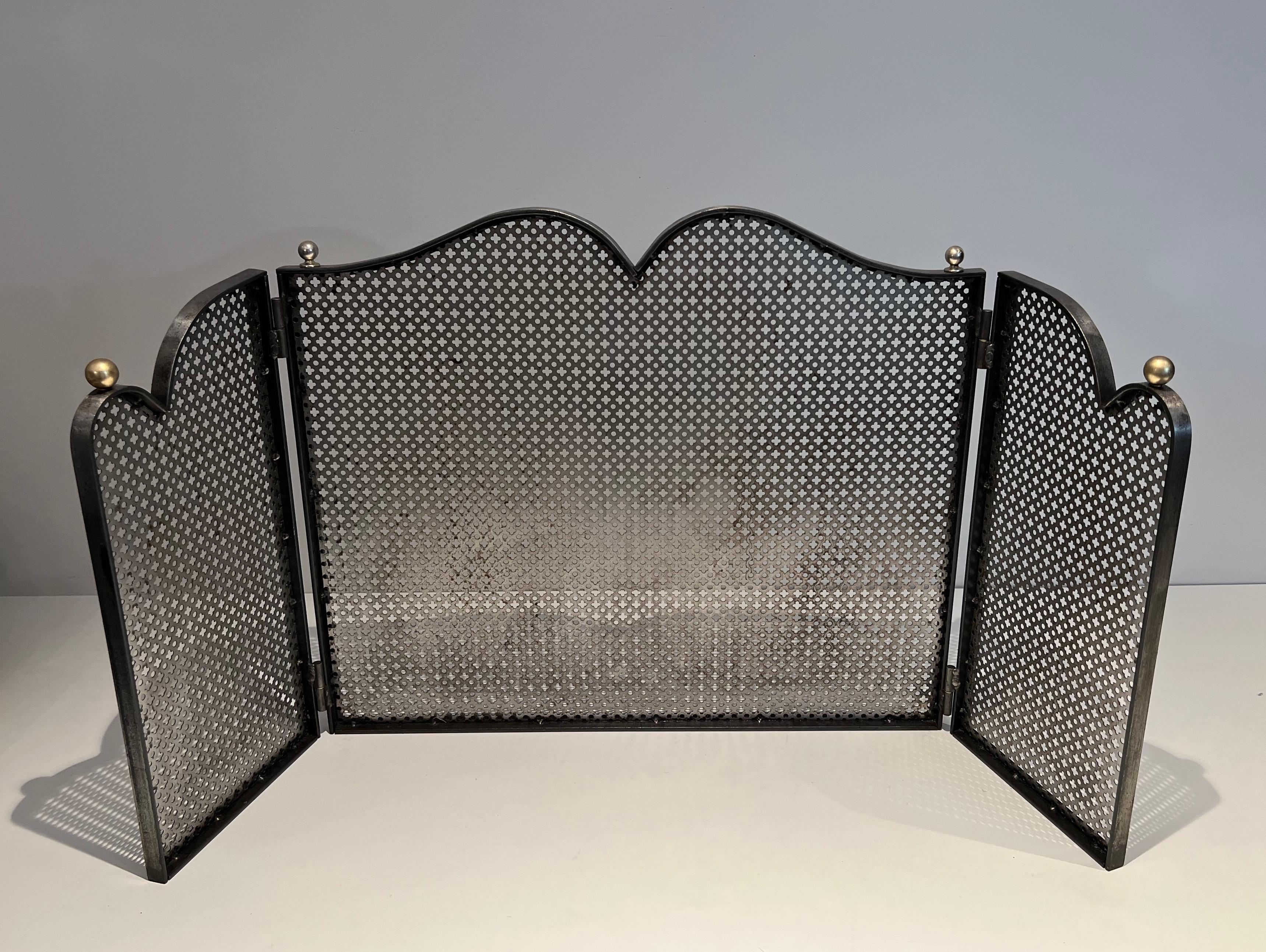 Modernist Steel and Brass Fireplace Screen For Sale 7