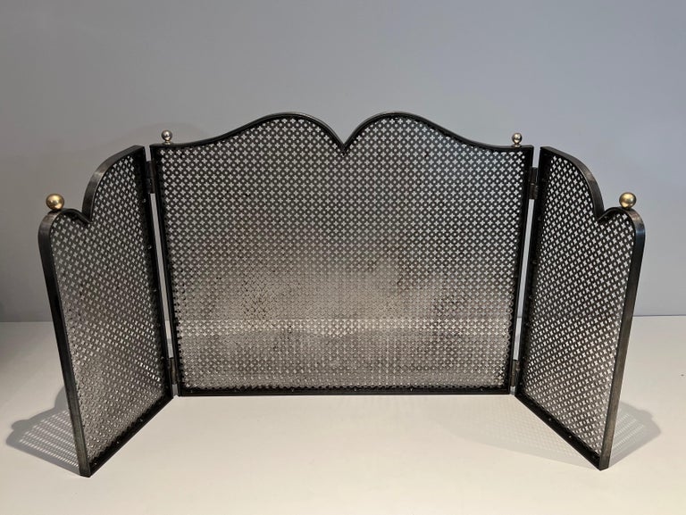 Modernist Steel and Brass Fireplace Screen For Sale at 1stDibs