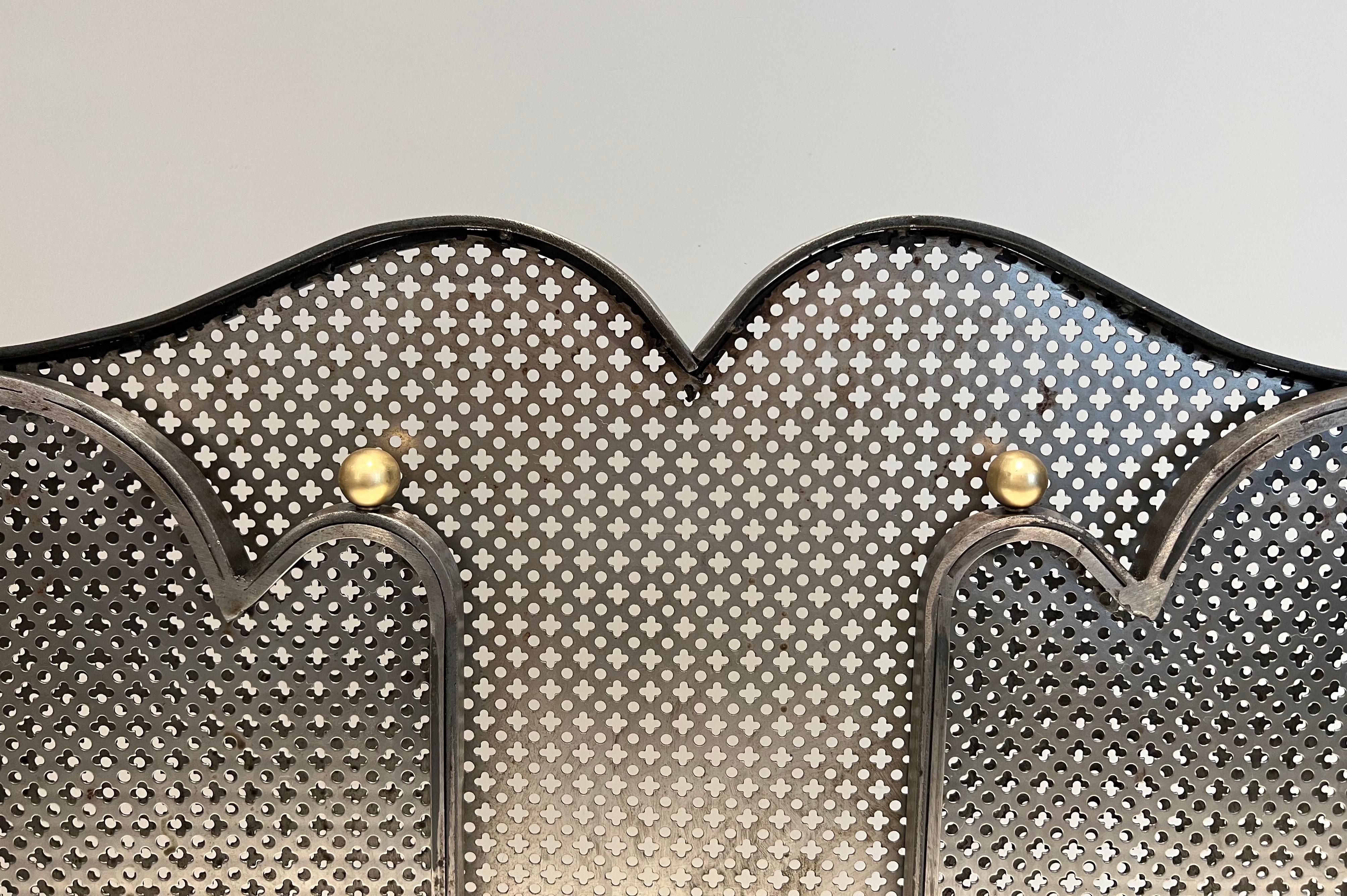 Modernist Steel and Brass Fireplace Screen For Sale 11