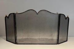 Modernist Steel and Brass Fireplace Screen