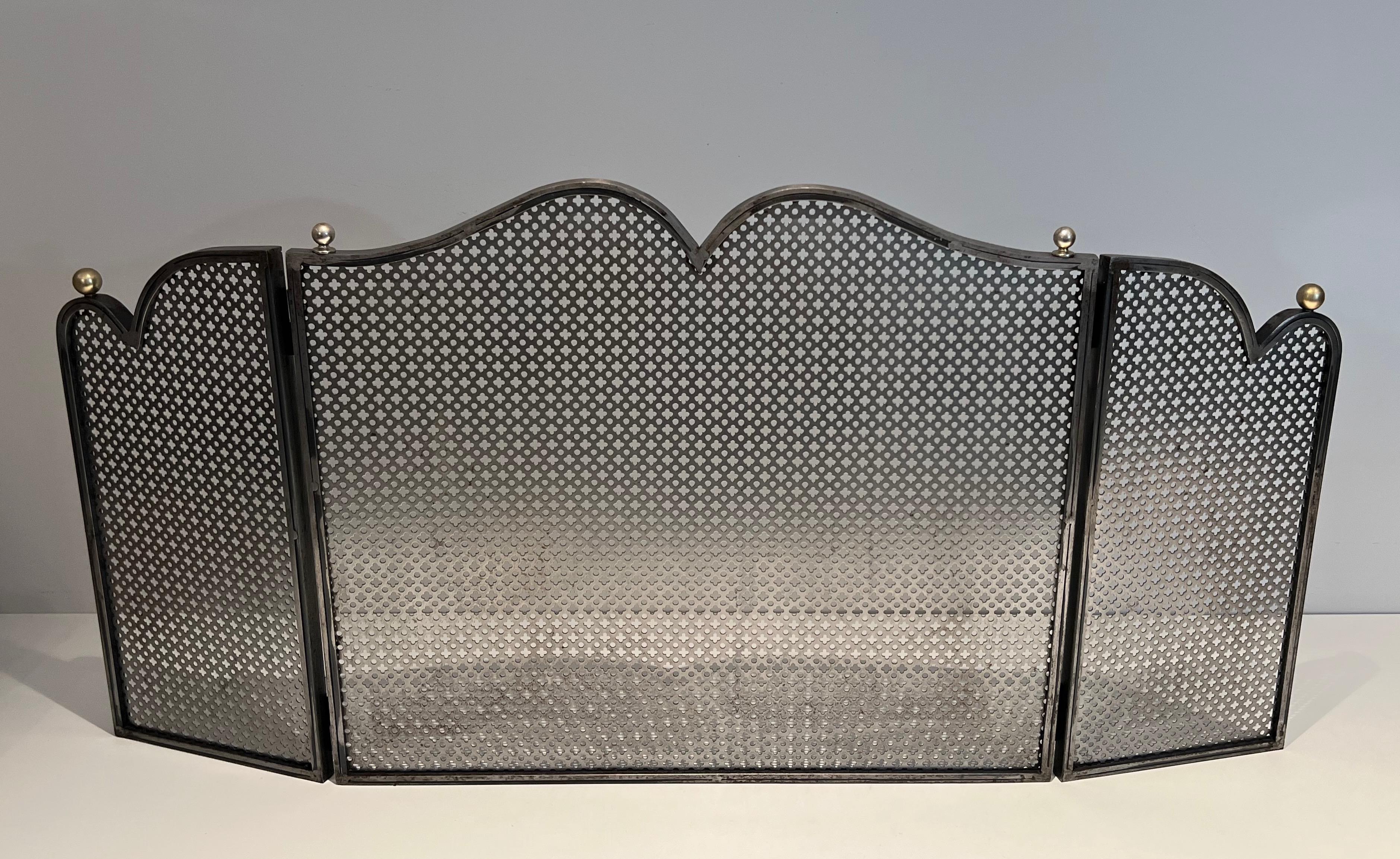 Mid-Century Modern Modernist Steel and Brass Fireplace Screen For Sale