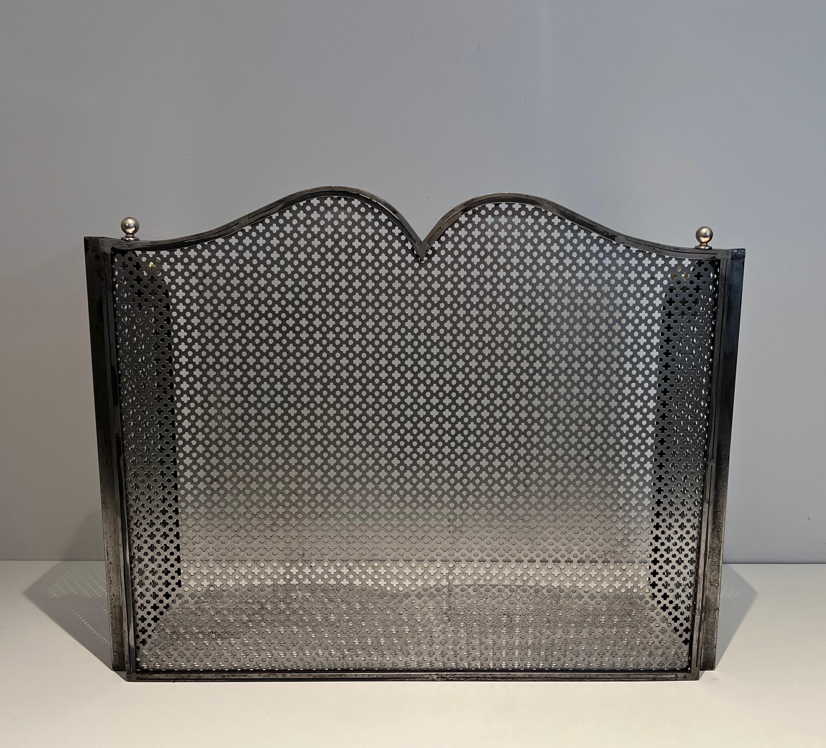 French Modernist Steel and Brass Fireplace Screen For Sale