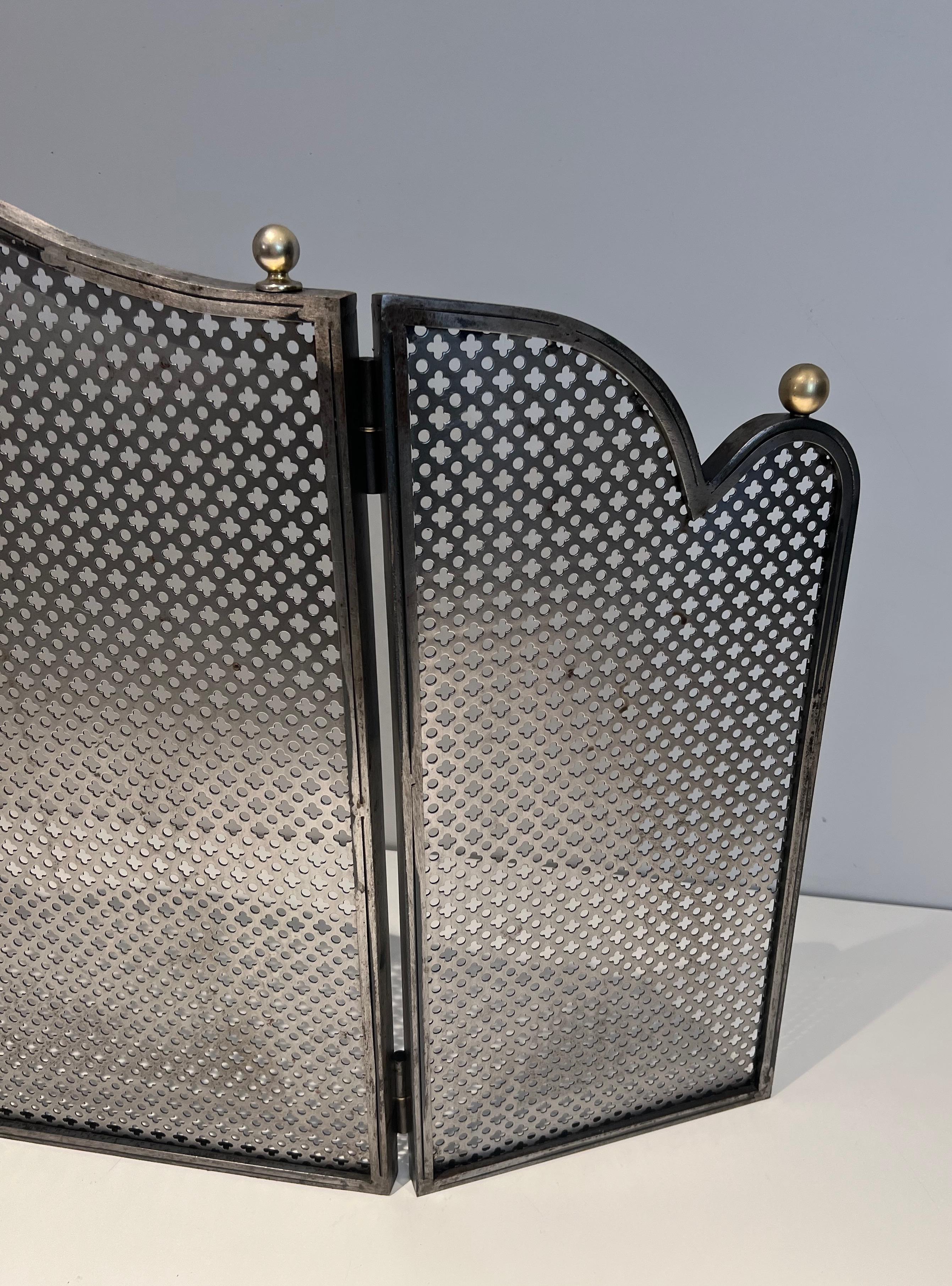 Modernist Steel and Brass Fireplace Screen For Sale 2