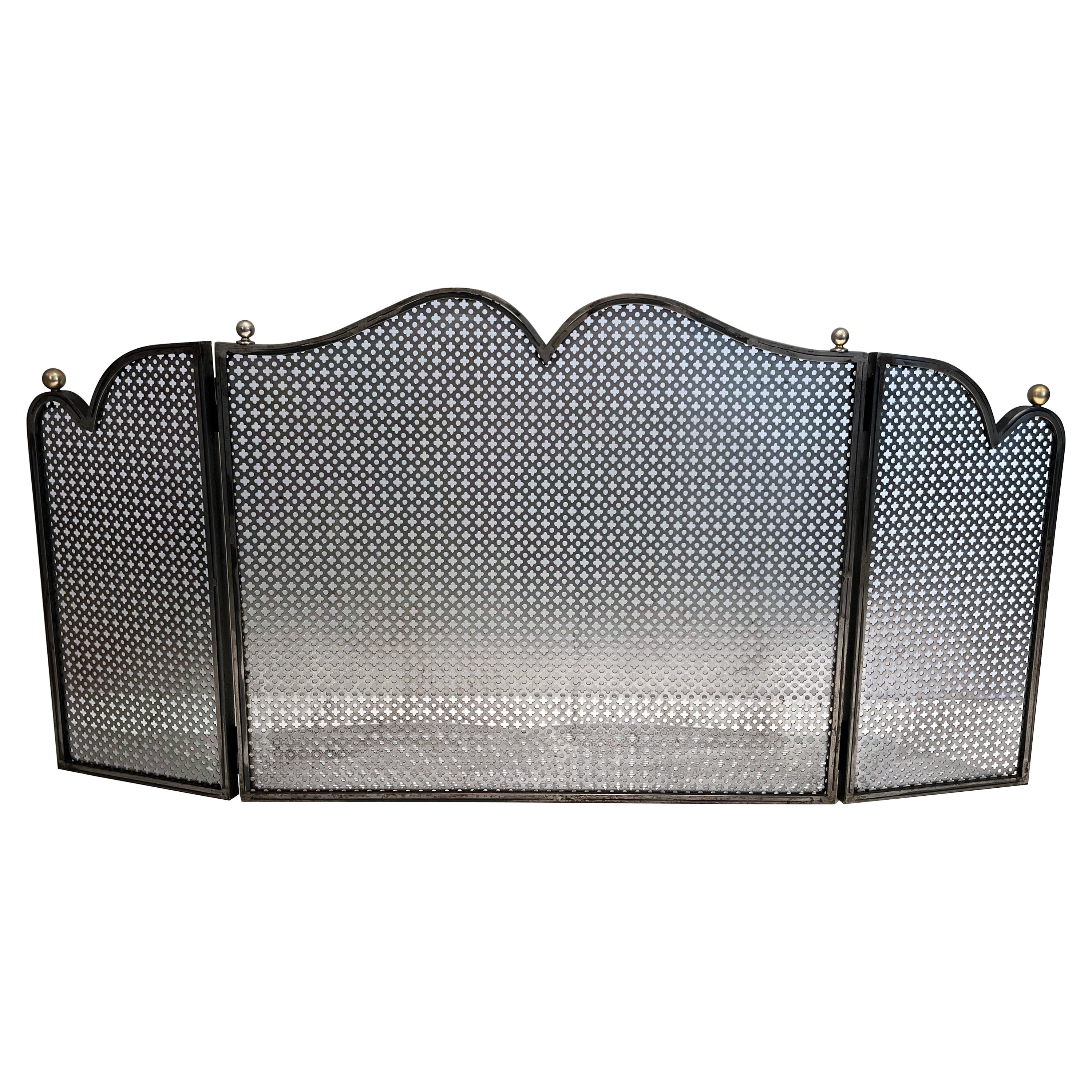 Modernistischer Kaminschirm aus Stahl und Messing