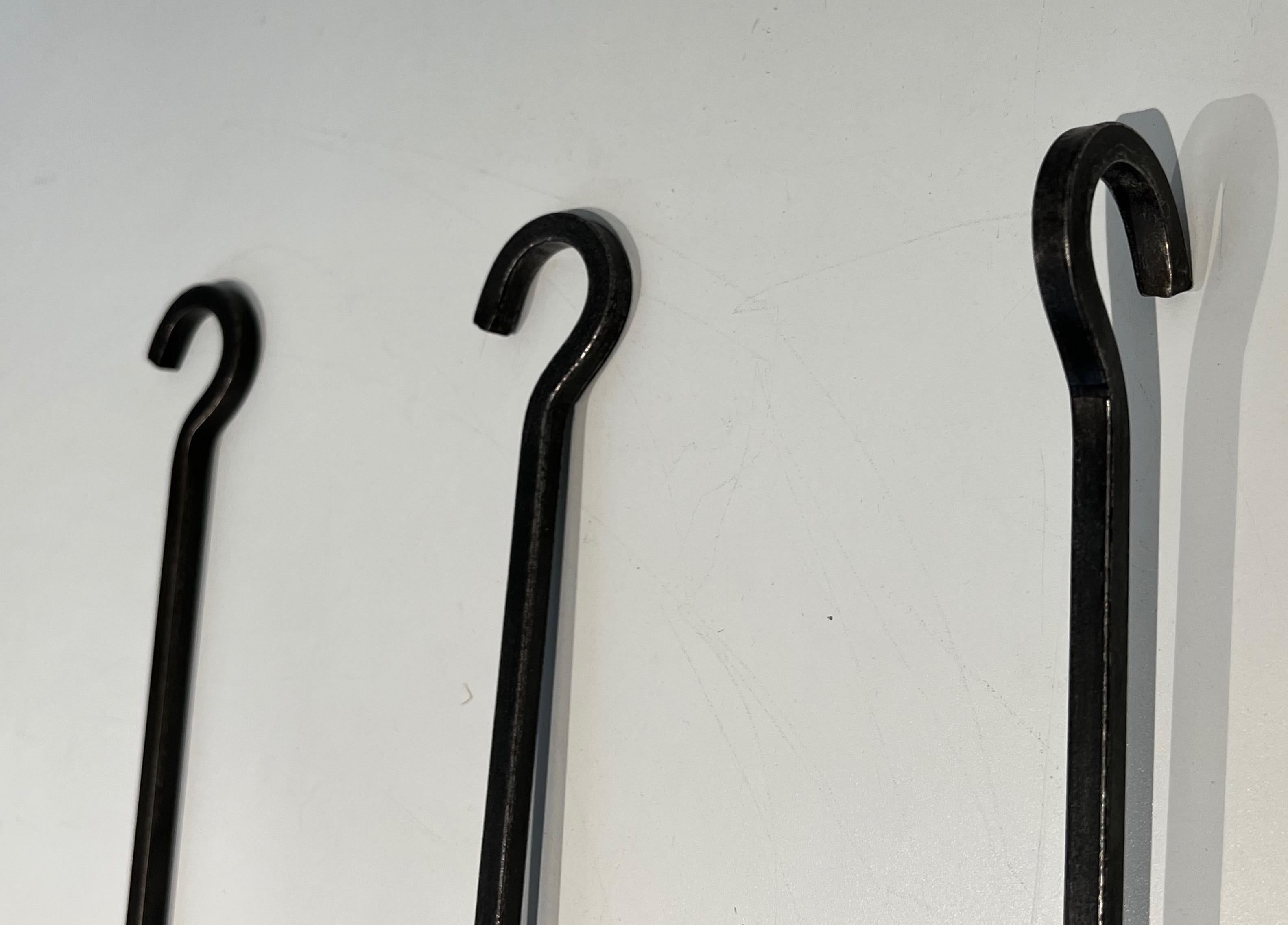 Modernist Steel and Brass Fireplace Tools on Stand in the Style of Jacques Adnet For Sale 5