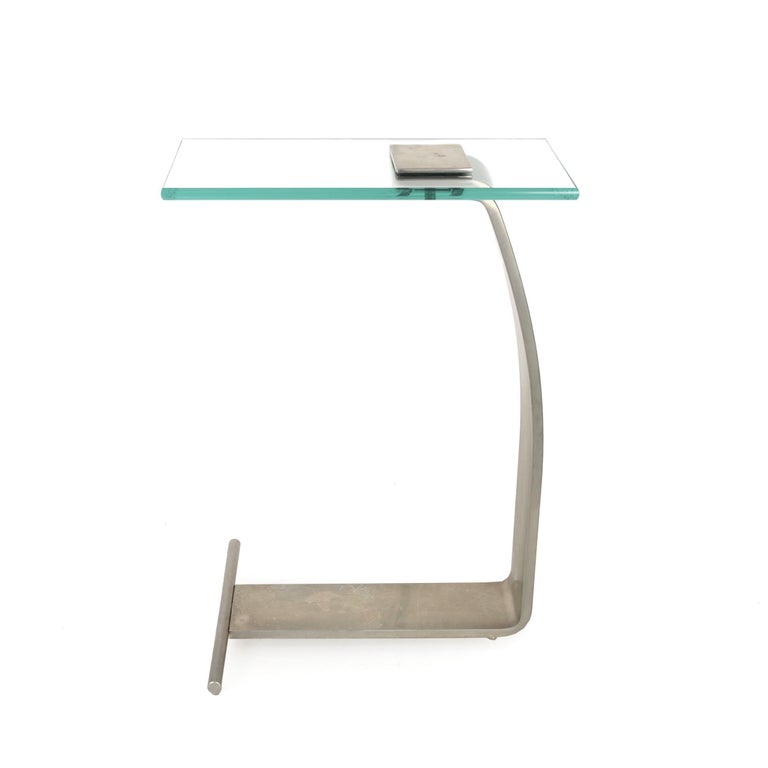 Modernist Steel and Glass Cantilever Drink Side Table by Marty Smith