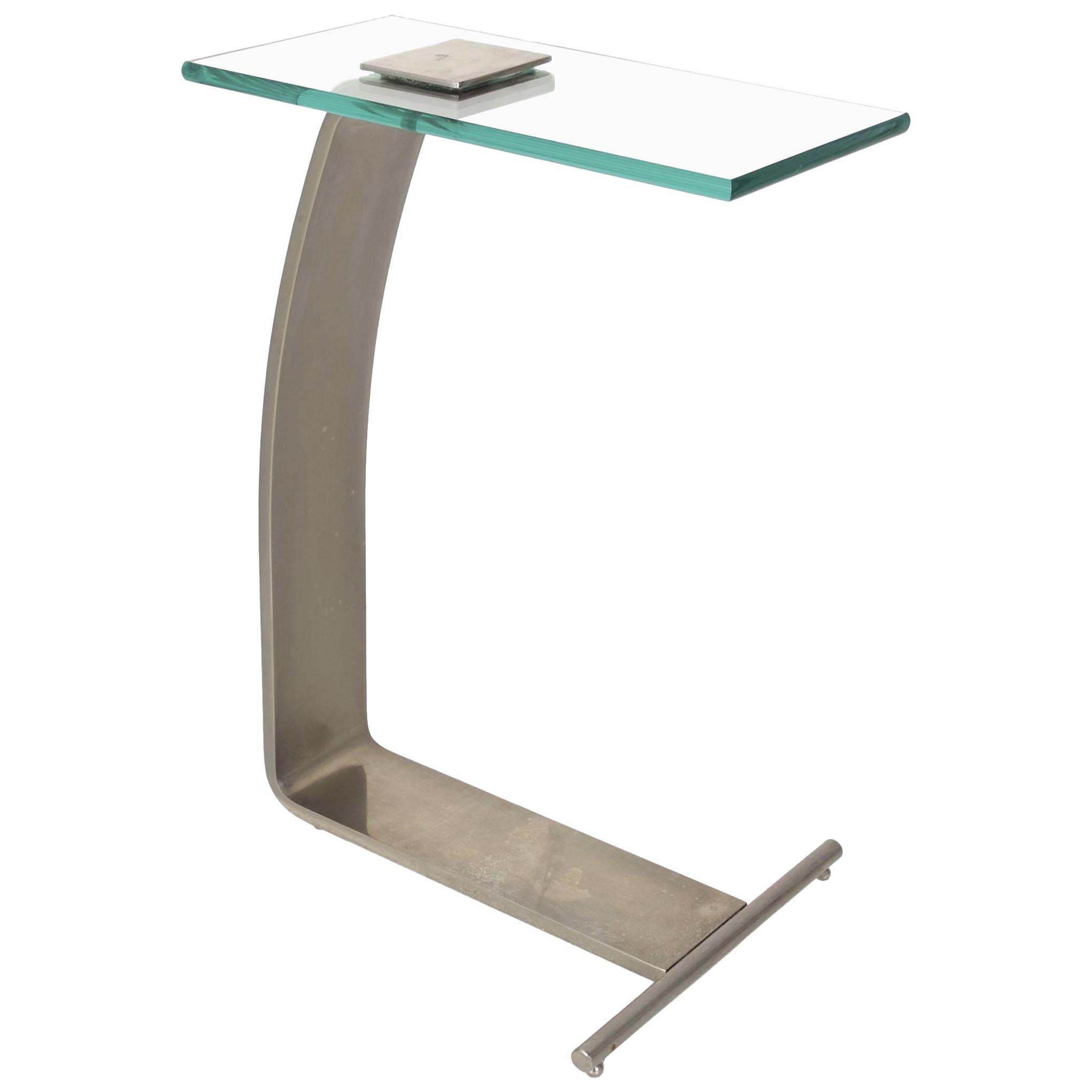 Modernist Steel and Glass Cantilever Drink Side Table by Marty Smith