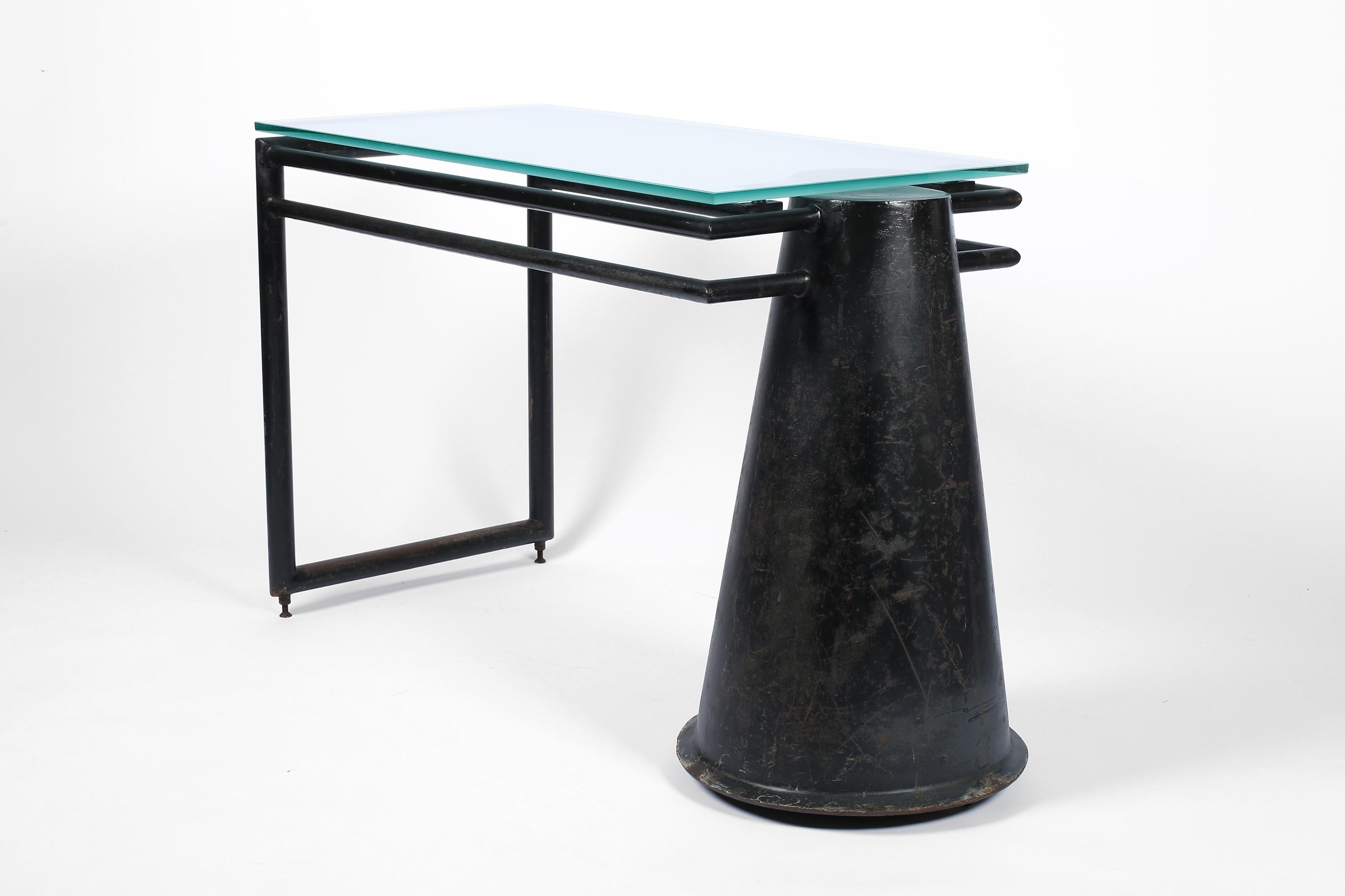 Frosted Modernist Steel and Glass Desk, French Early-Mid 20th Century For Sale