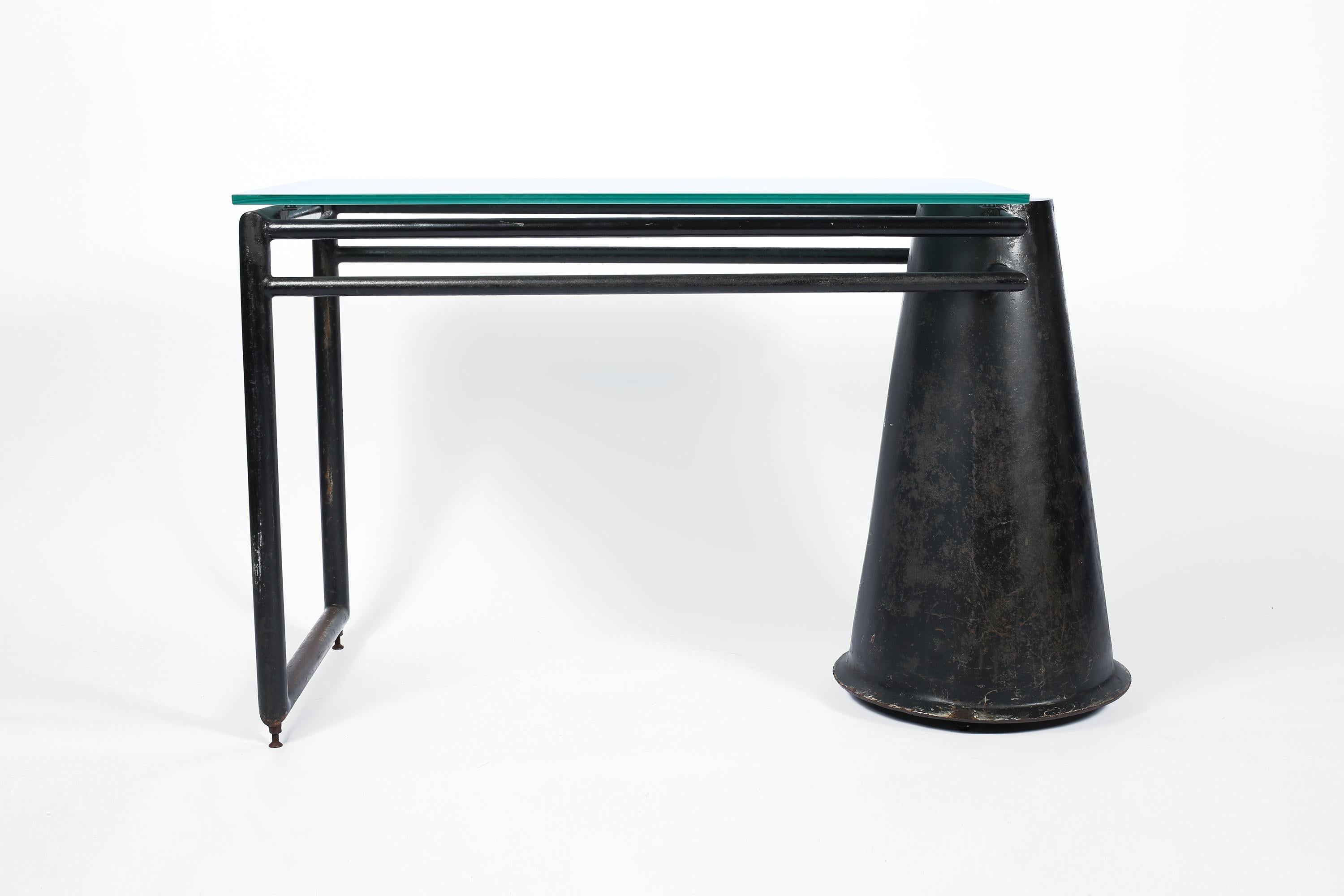 Modernist Steel and Glass Desk, French Early-Mid 20th Century In Good Condition For Sale In London, GB