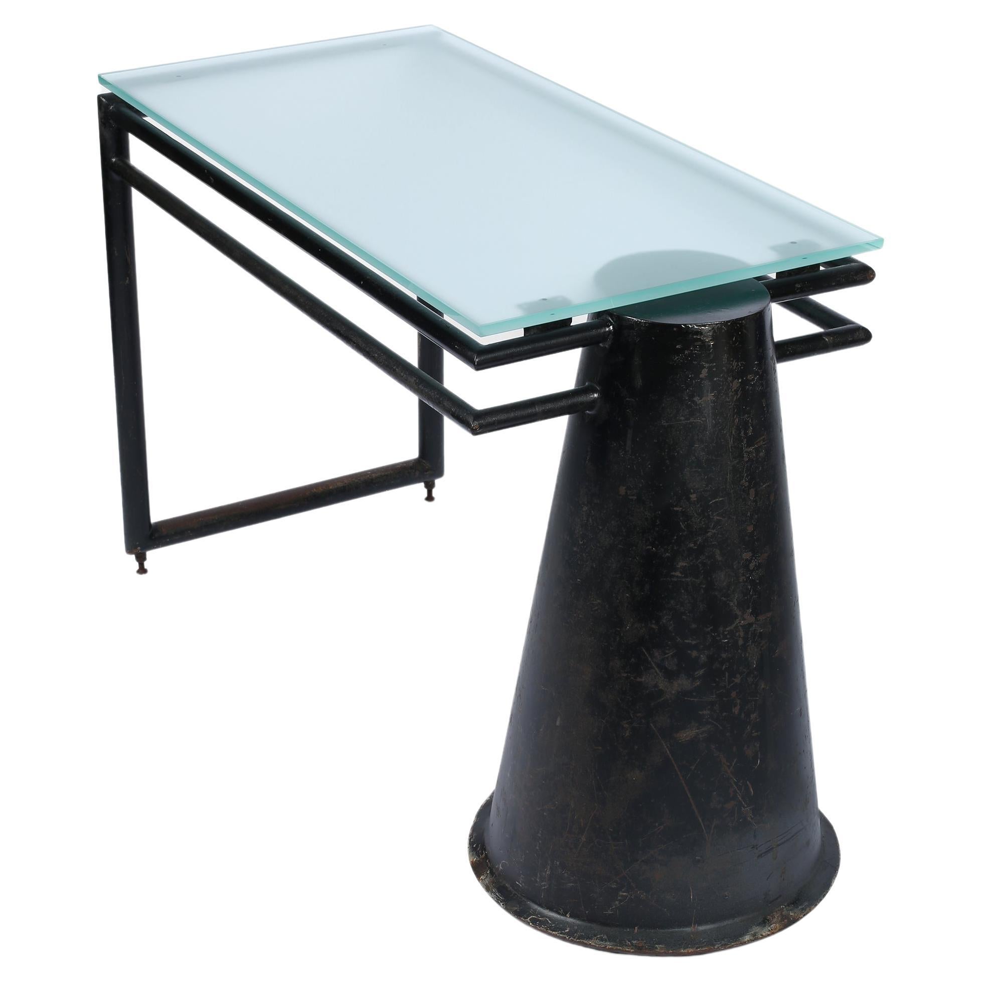 Modernistischer Schreibtisch aus Stahl und Glas, Frankreich, Anfang-Mitte des 20. im Angebot