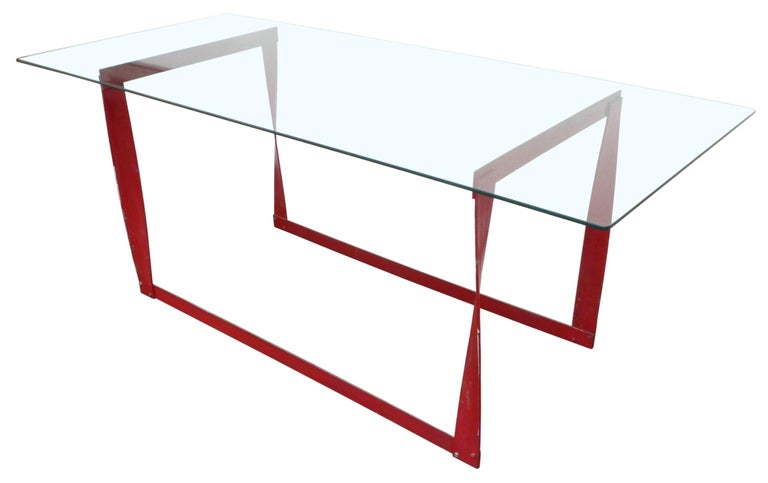 American Modernist Steel and Glass Dining Table For Sale