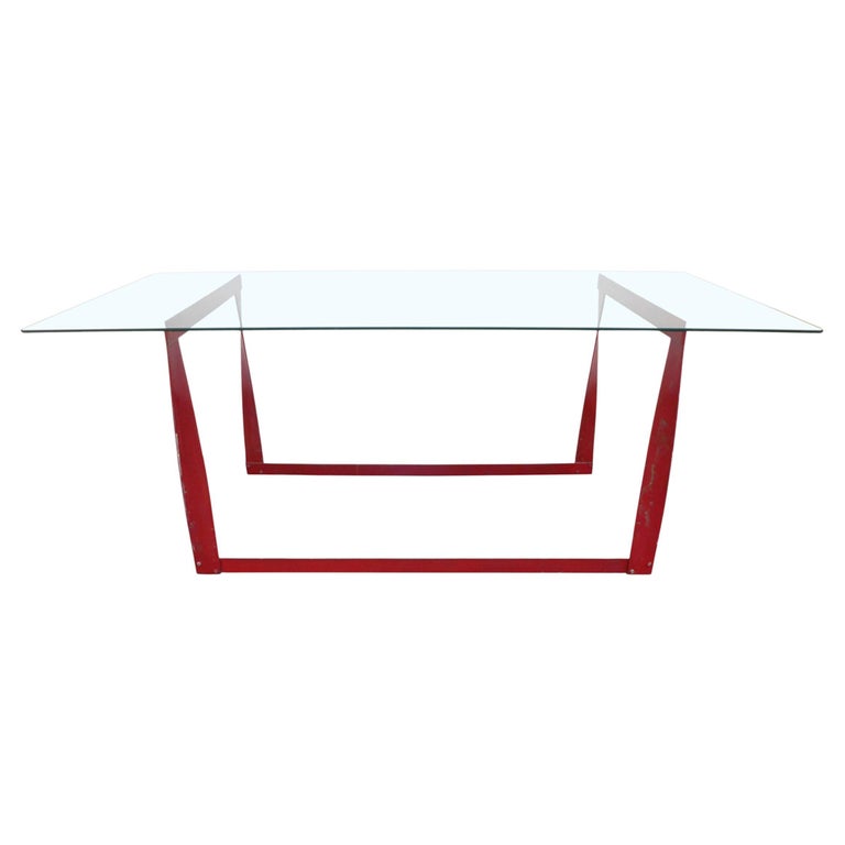 Modernist Steel and Glass Dining Table For Sale