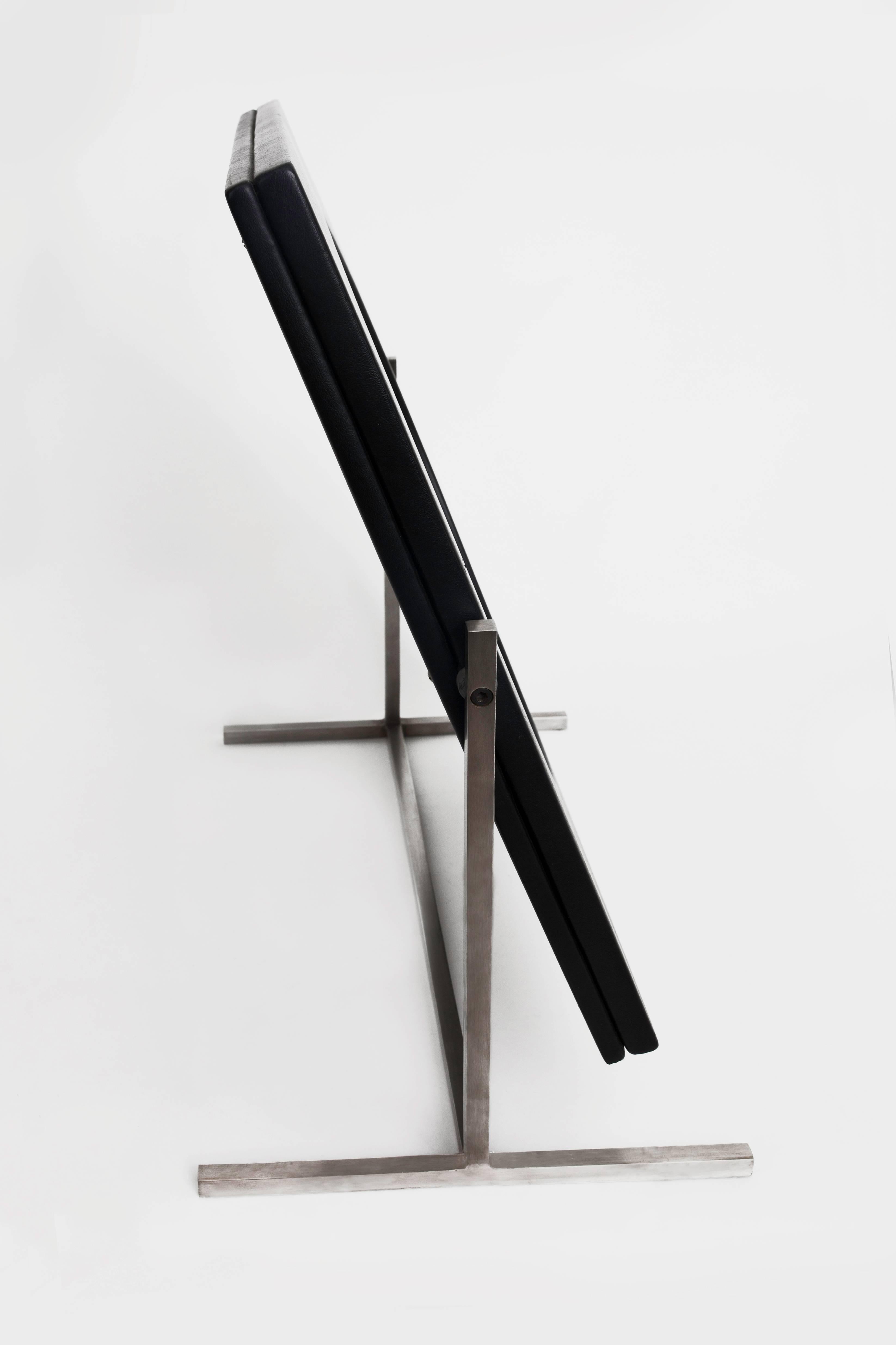 French Modernist Steel and Leather Table or Vanity Mirror, France 1960's For Sale