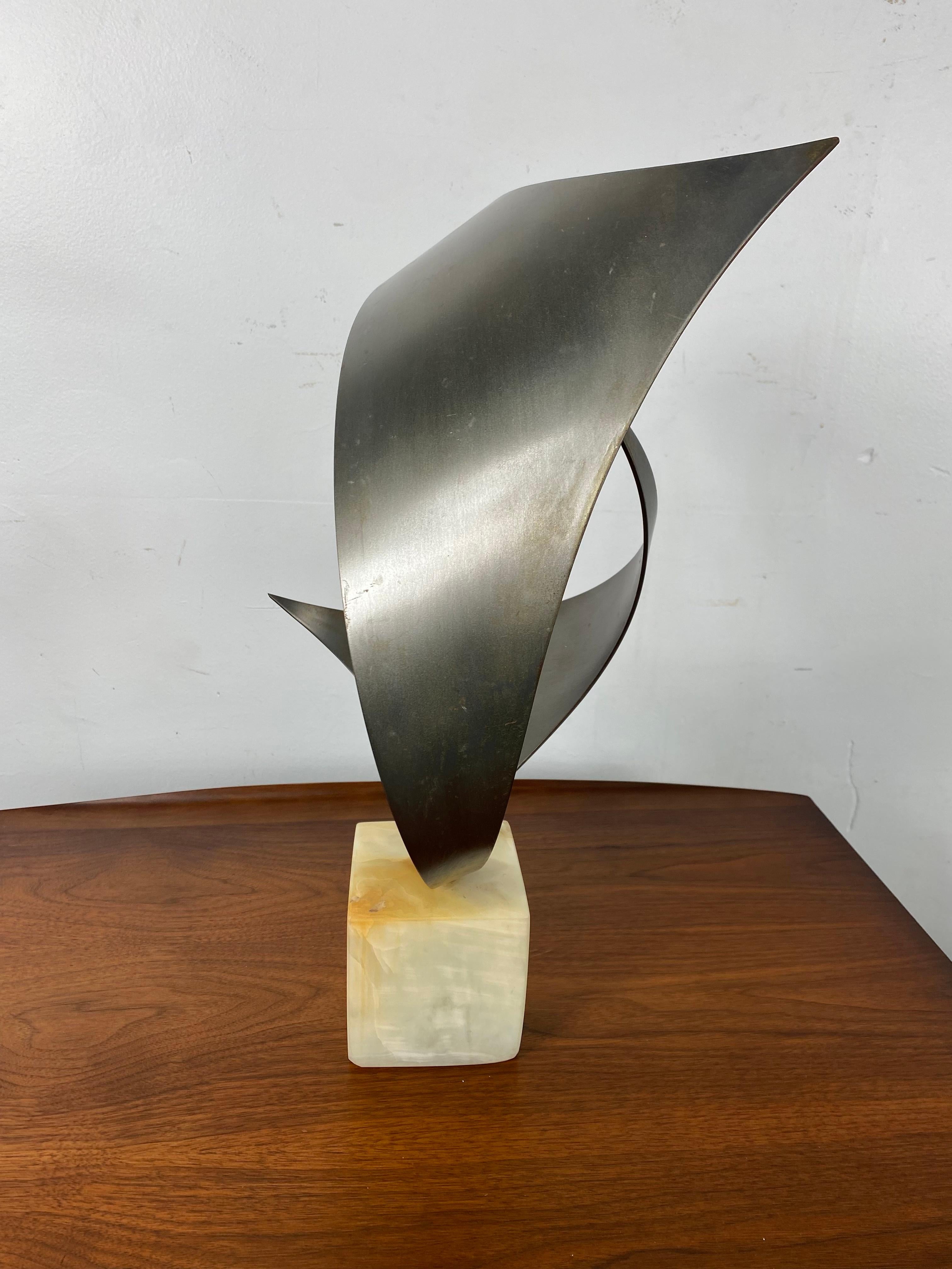 Mid-Century Modern Modernist Steel and Marble Abstract Table Sculpture by C.Jere c.1980 For Sale