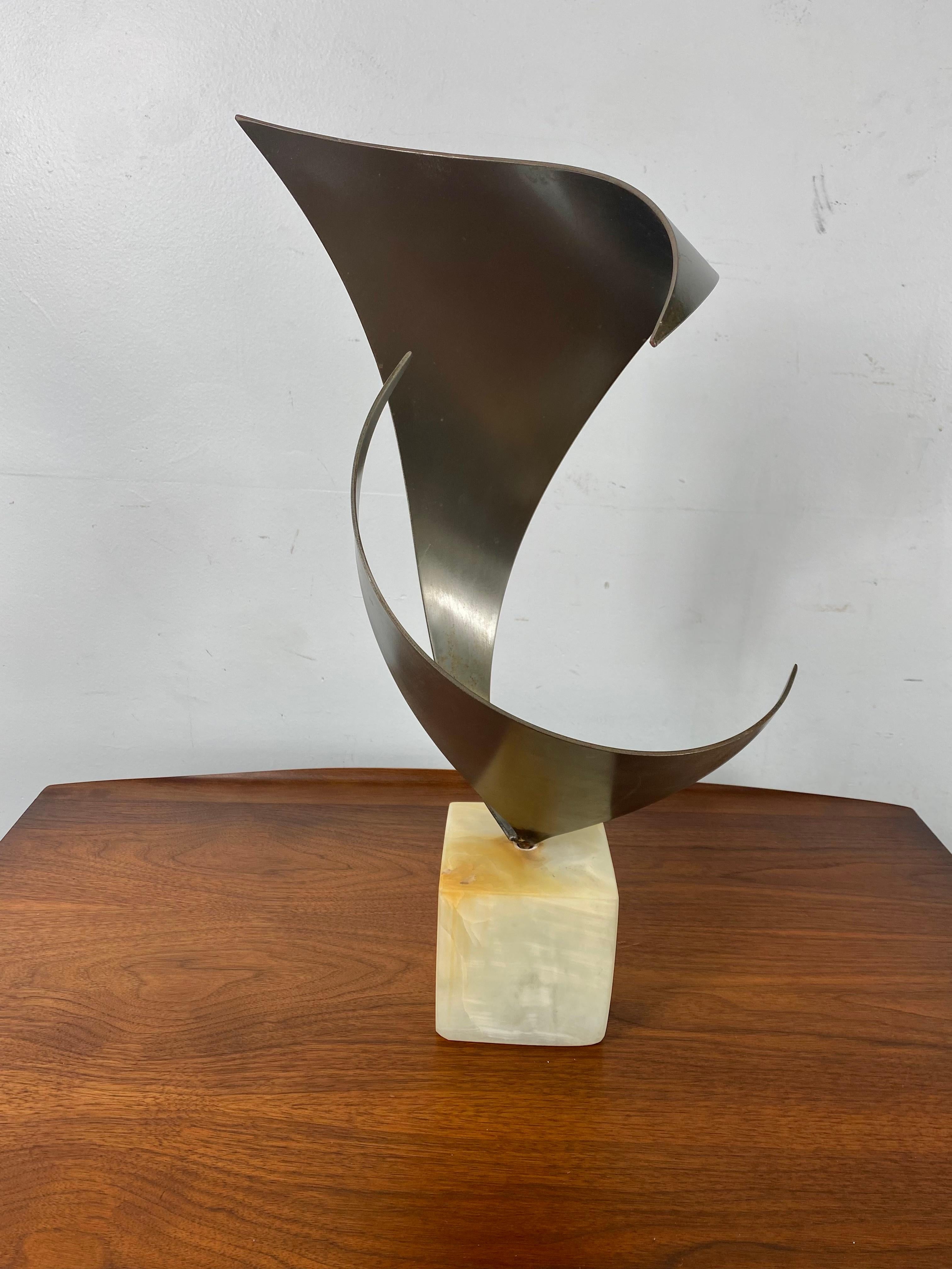 Stainless Steel Modernist Steel and Marble Abstract Table Sculpture by C.Jere c.1980 For Sale