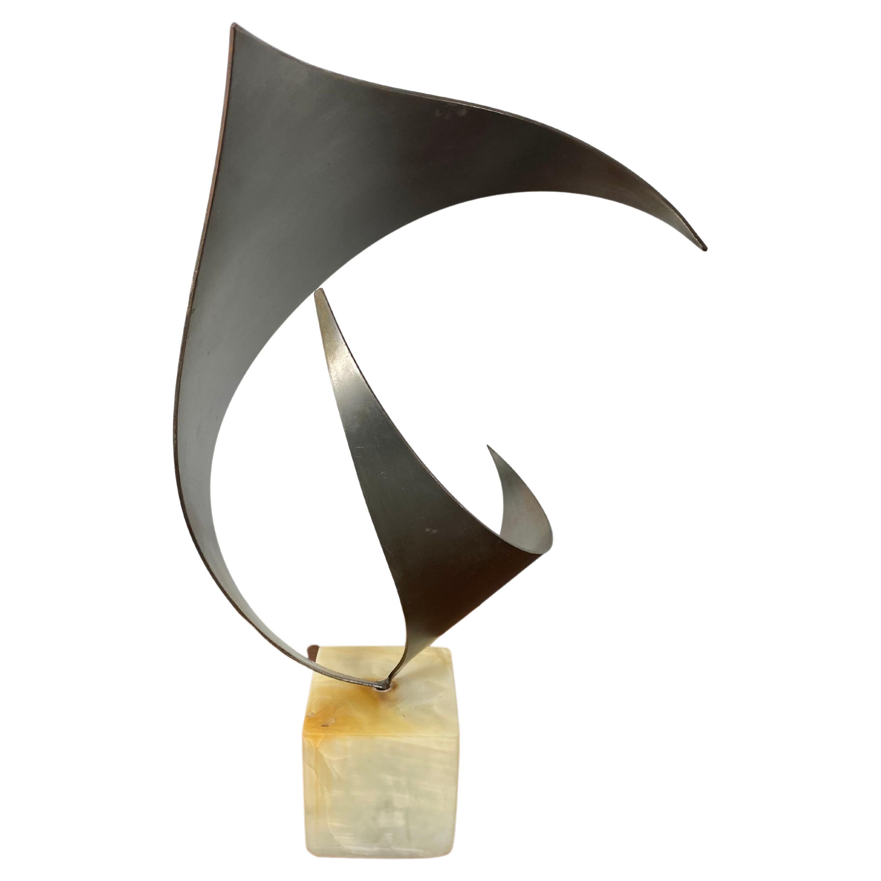 Modernist Steel and Marble Abstract Table Sculpture by C.Jere c.1980 For Sale