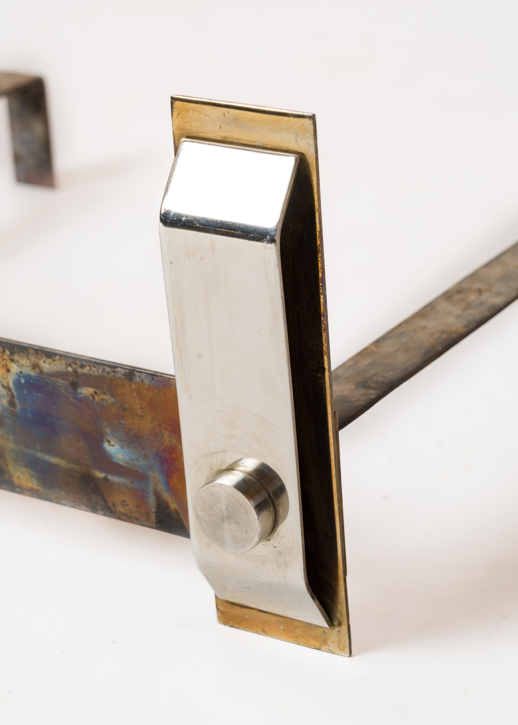 French Modernist Steel & Brass Log Rack - France 1960s For Sale