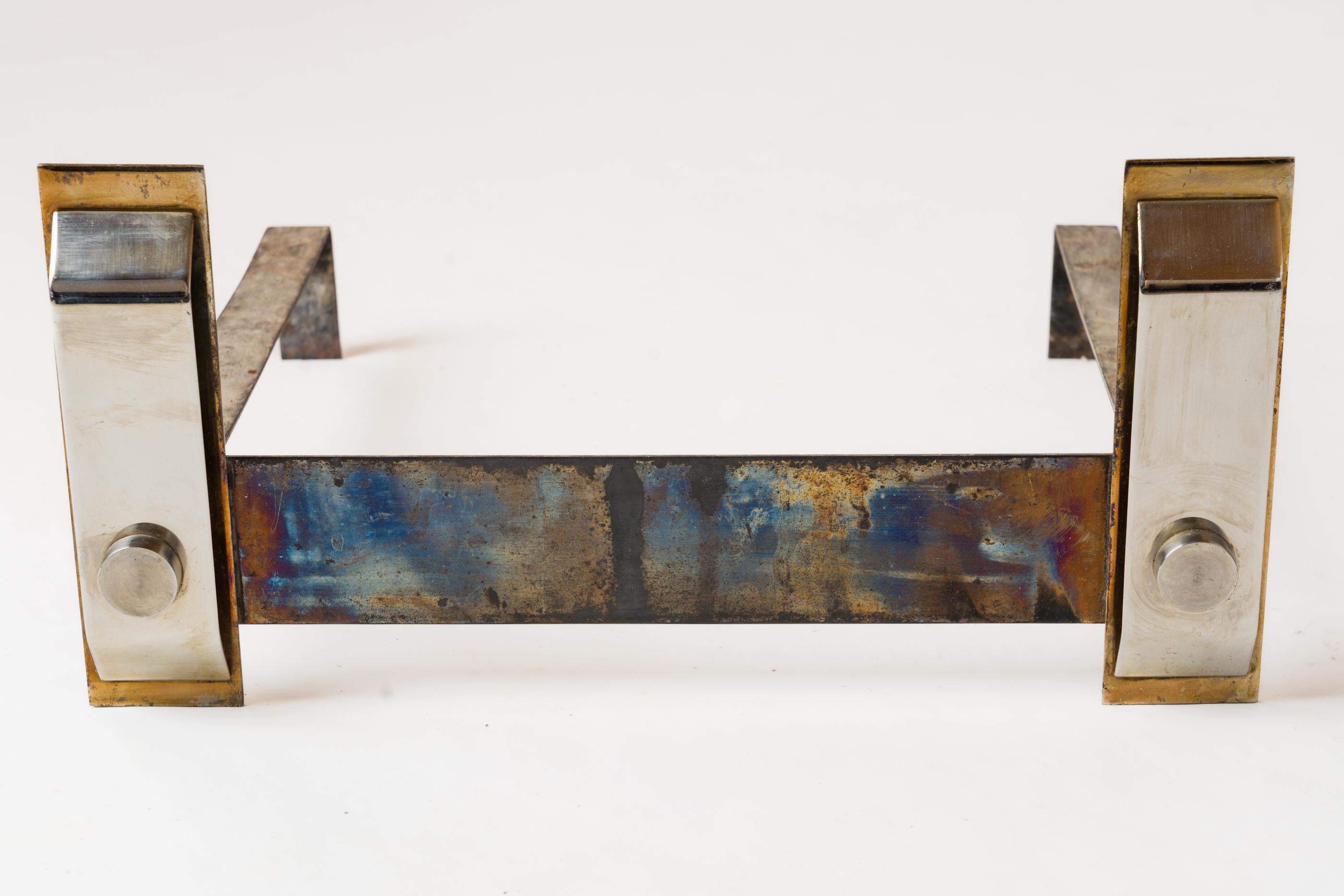 Late 20th Century Modernist Steel & Brass Log Rack - France 1960s For Sale