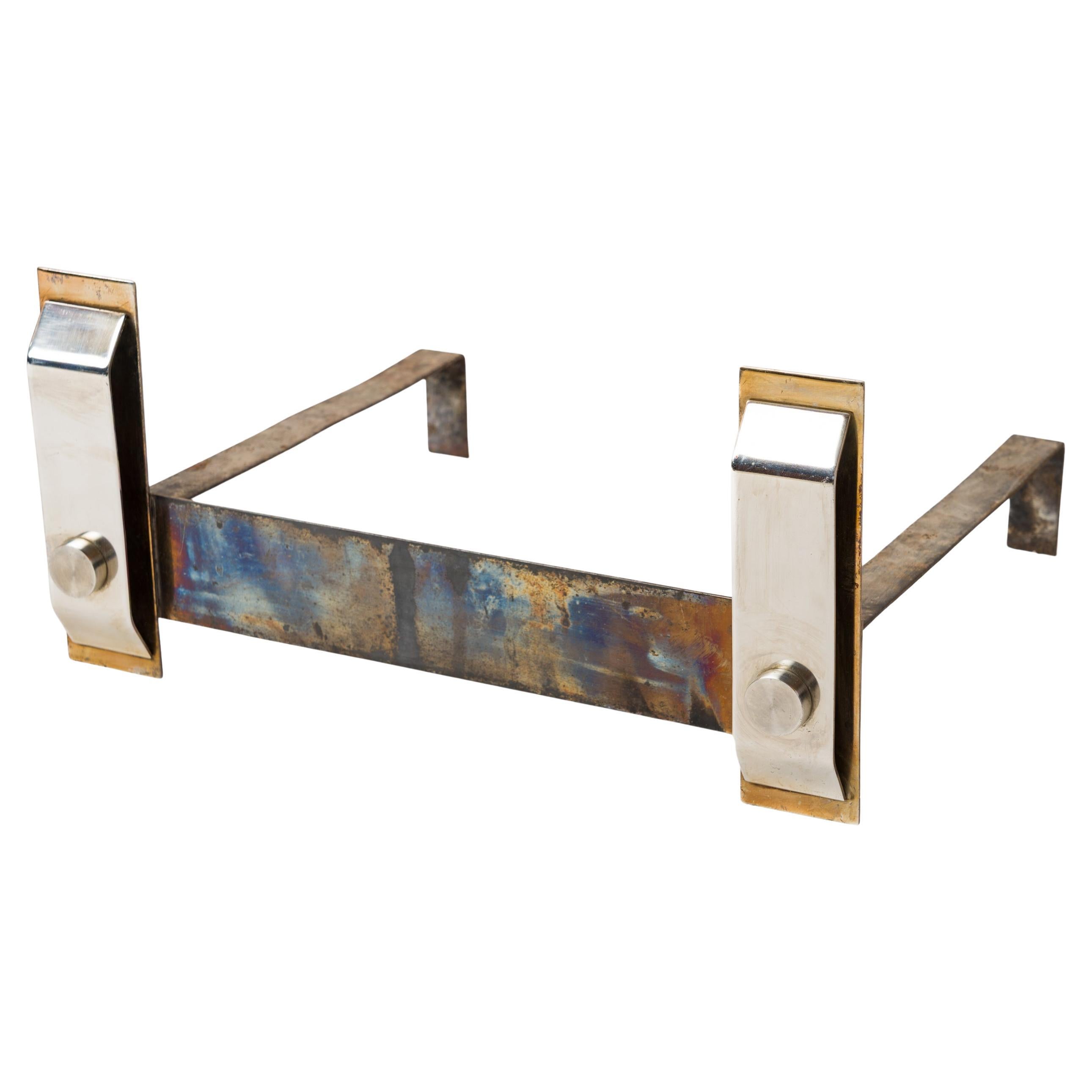 Modernist Steel & Brass Log Rack - France 1960s For Sale