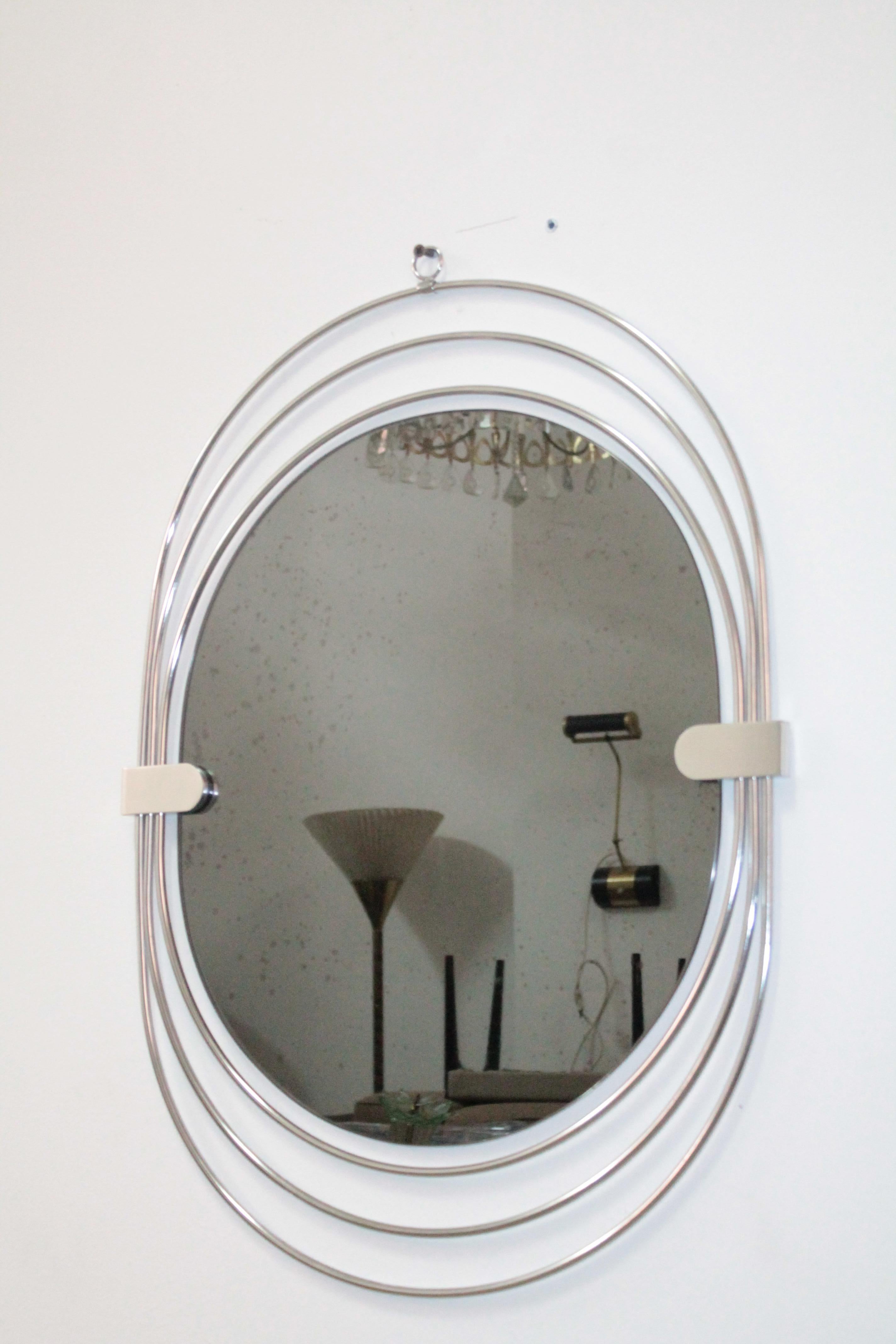 Late 20th Century Modernist Steel Chrome Wall Mirror by Gaetano Sciolari 1970s Smoke Glass