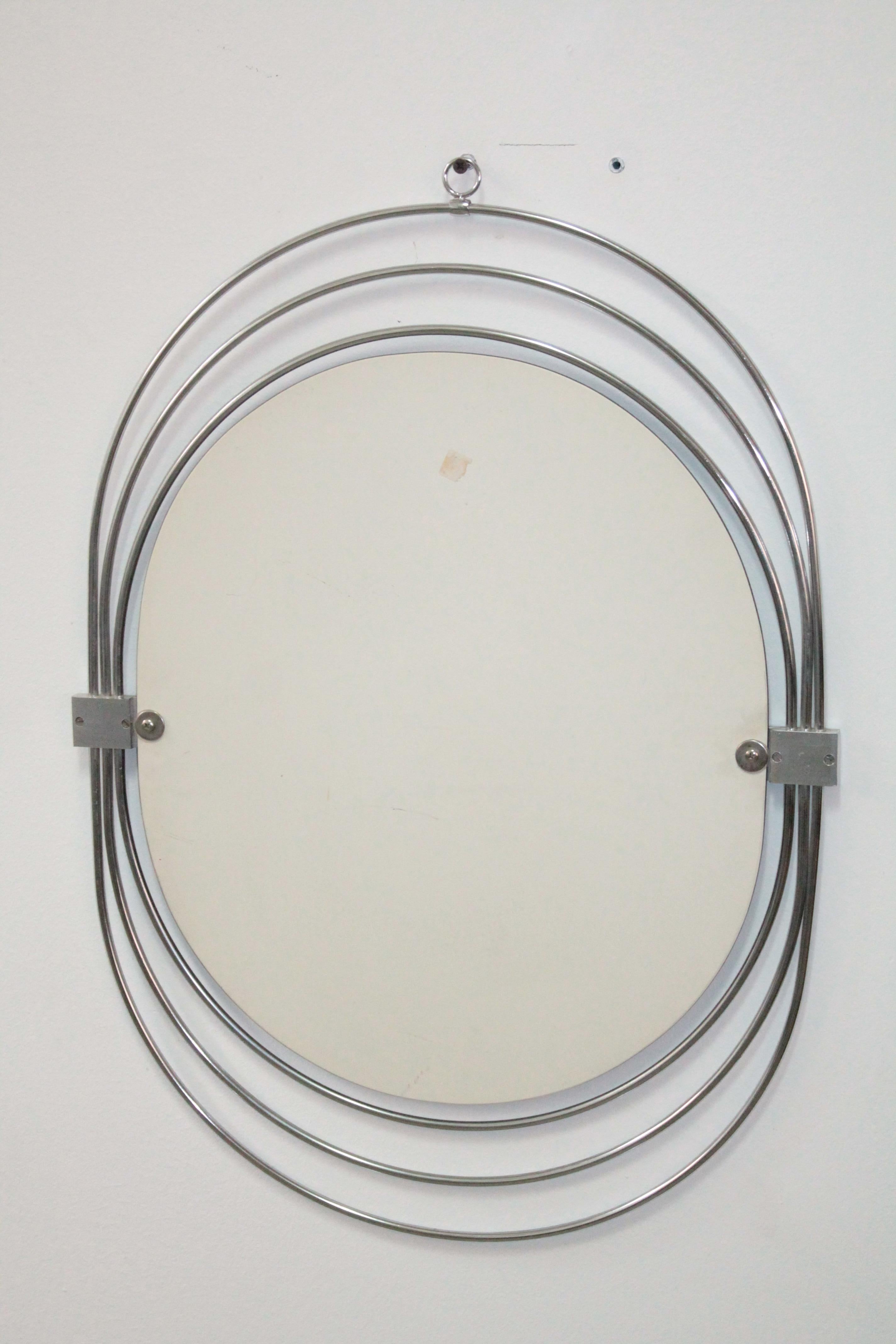 Modernist Steel Chrome Wall Mirror by Gaetano Sciolari 1970s Smoke Glass 2