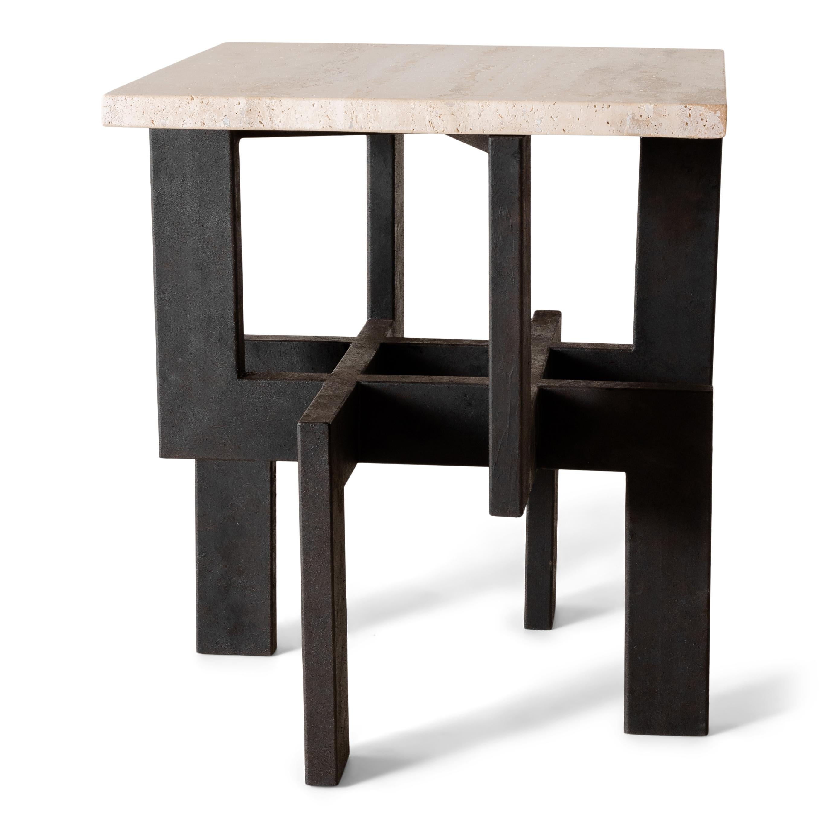 Modernist steel ebony coffee table with silver travertine top

Stone: Silver travertine honed back
Metal: Steel ebony

Designed by Brendan Bass for the Vision and Design Collection, by using high quality materials and textures. All materials are