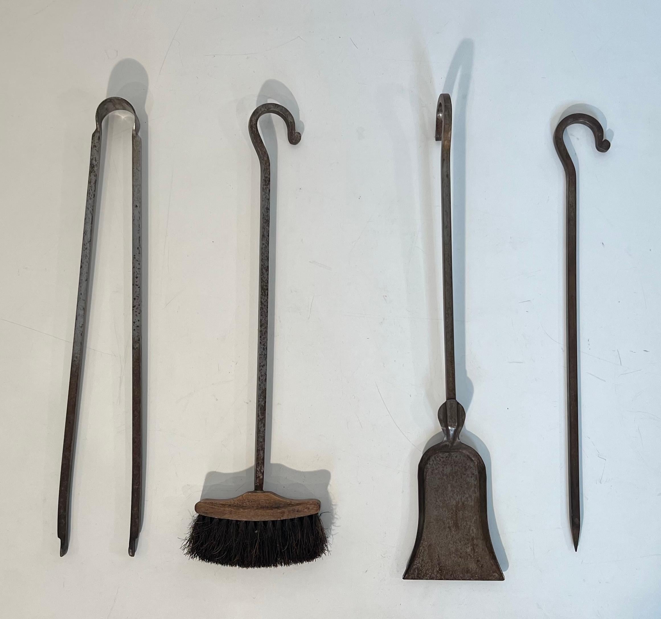 Modernist Steel Fireplace Tools on Stand For Sale 5