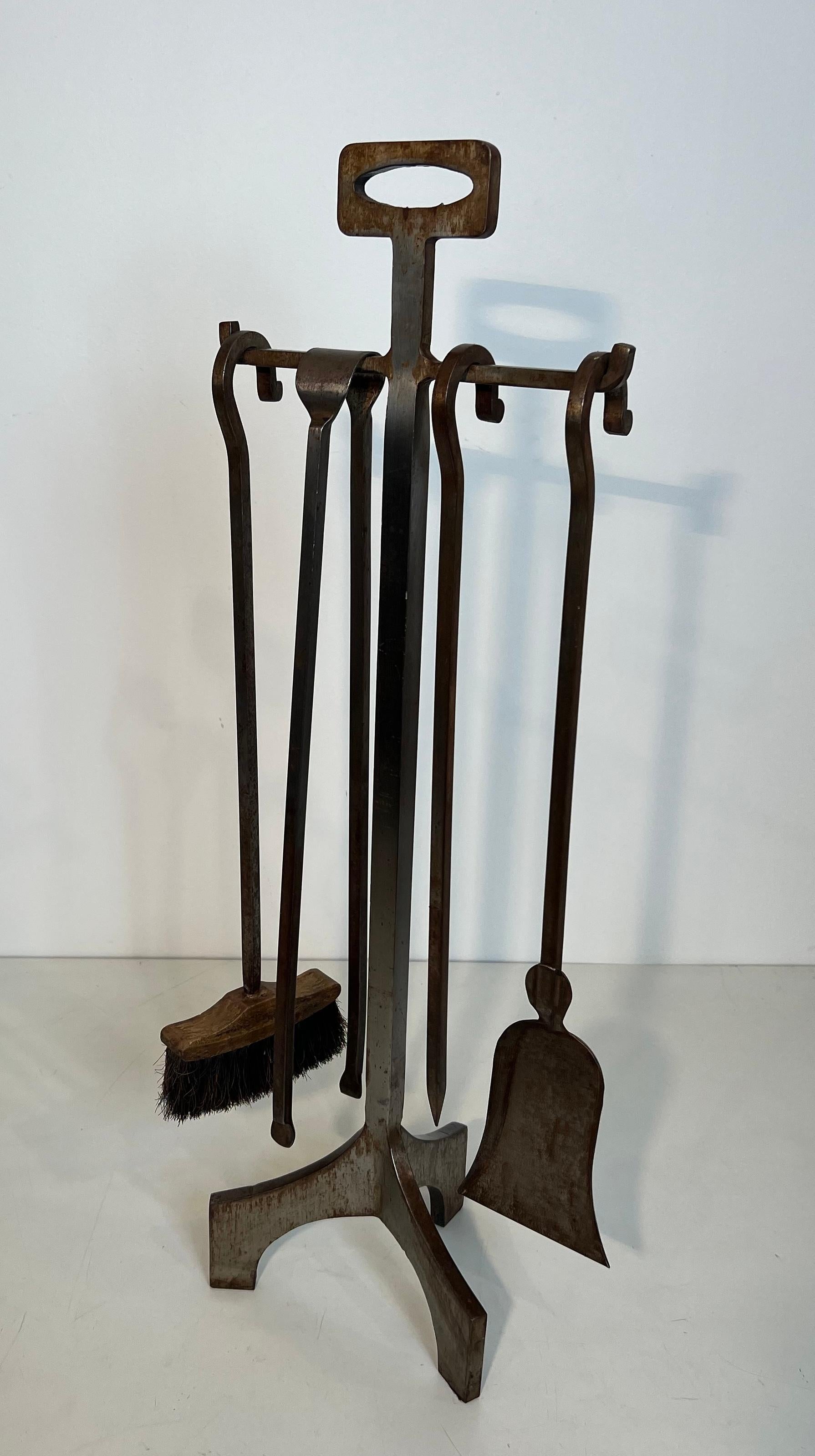 Modernist Steel Fireplace Tools on Stand For Sale 6