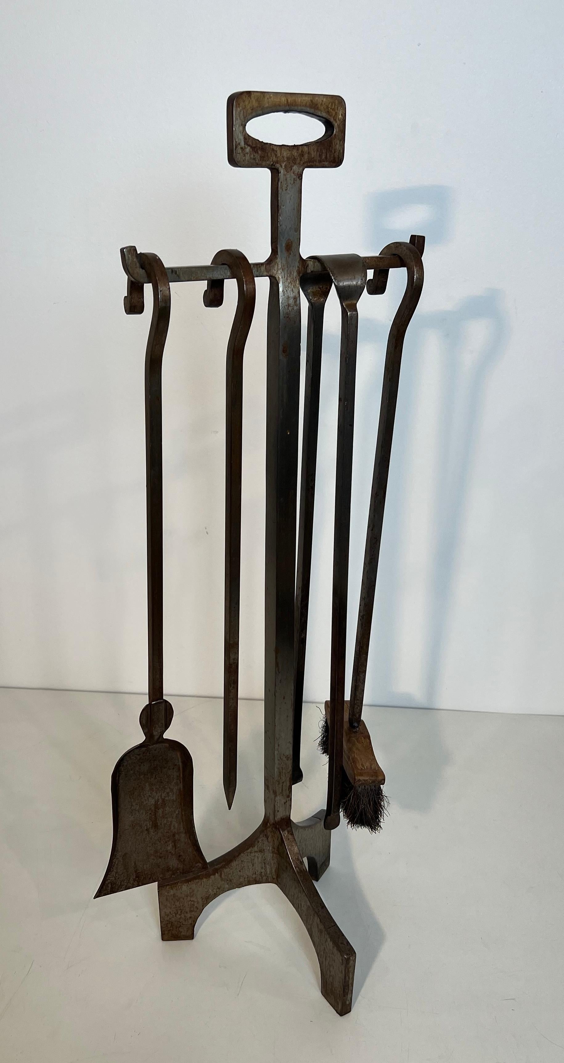 Modernist Steel Fireplace Tools on Stand For Sale 12