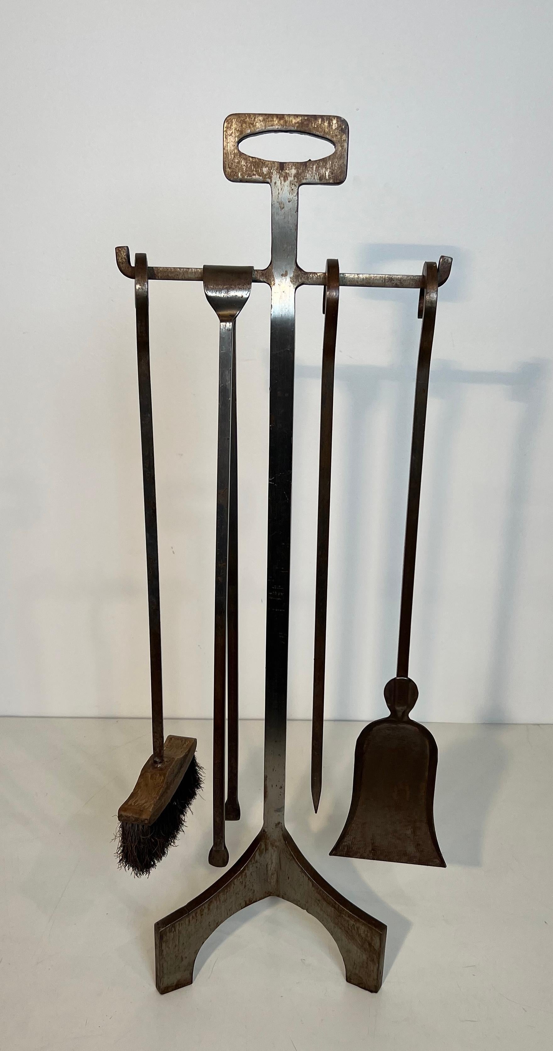 Modernist Steel Fireplace Tools on Stand For Sale 13