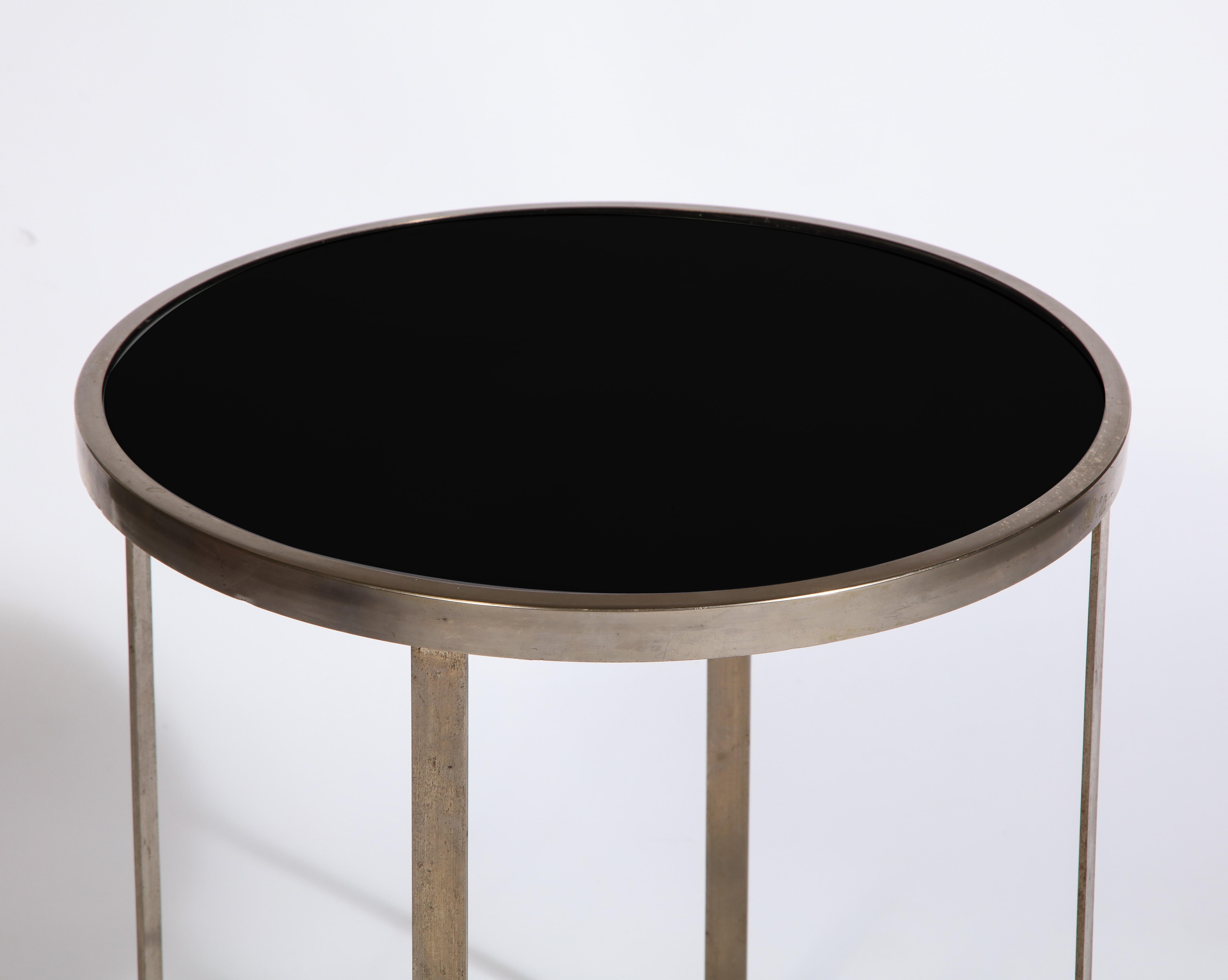 Modernist Art Deco Adnet Attr. Steel Round Black Glass Table, France, 1930s For Sale 1