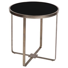 Modernista Art Decó Adnet Attr. Mesa redonda de acero y cristal negro, Francia, años 30