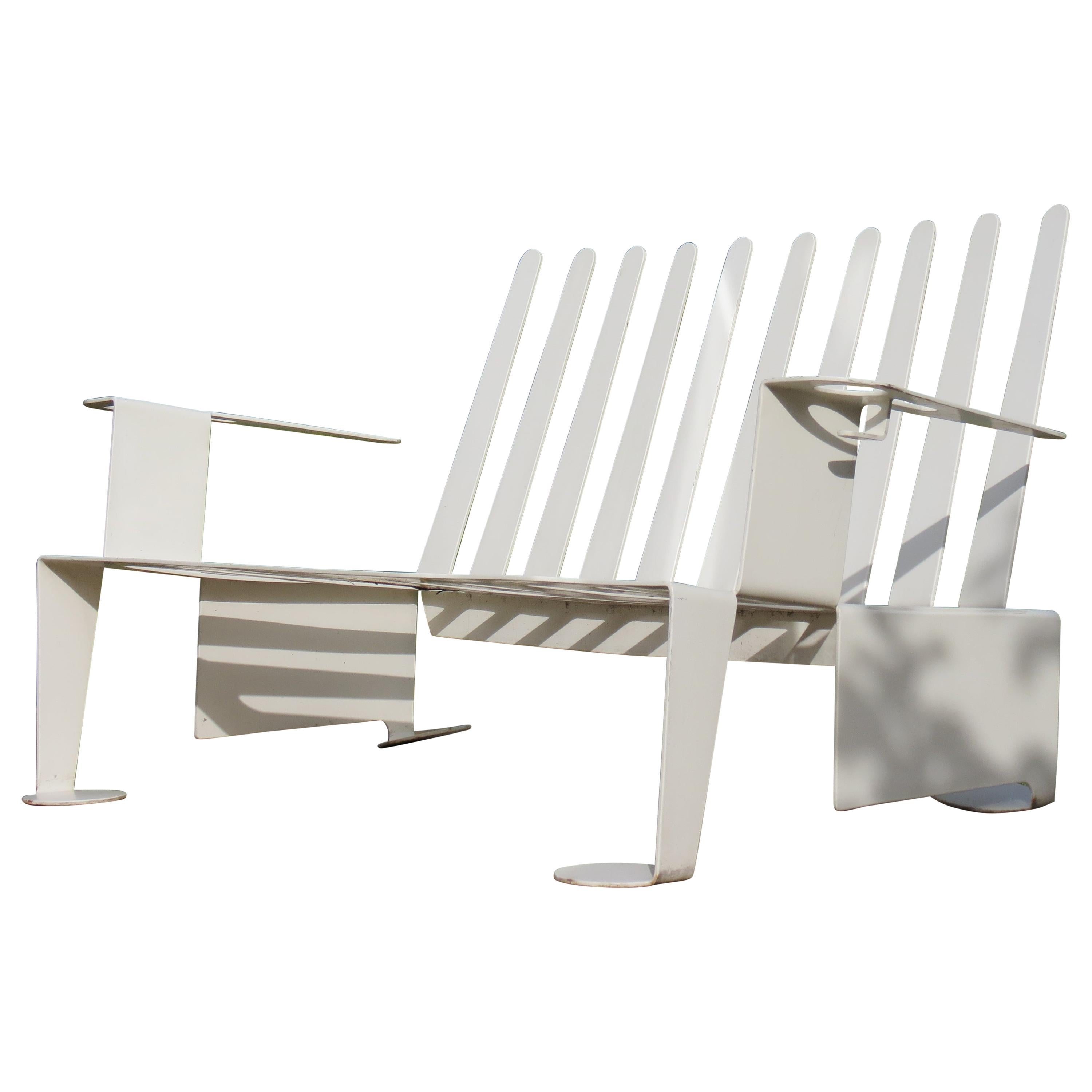 Modernist Steel Sheet Metal Modern Design White Garden Bench, 1990s