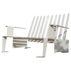 Modernist Steel Sheet Metal Modern Design White Garden Bench, 1990s