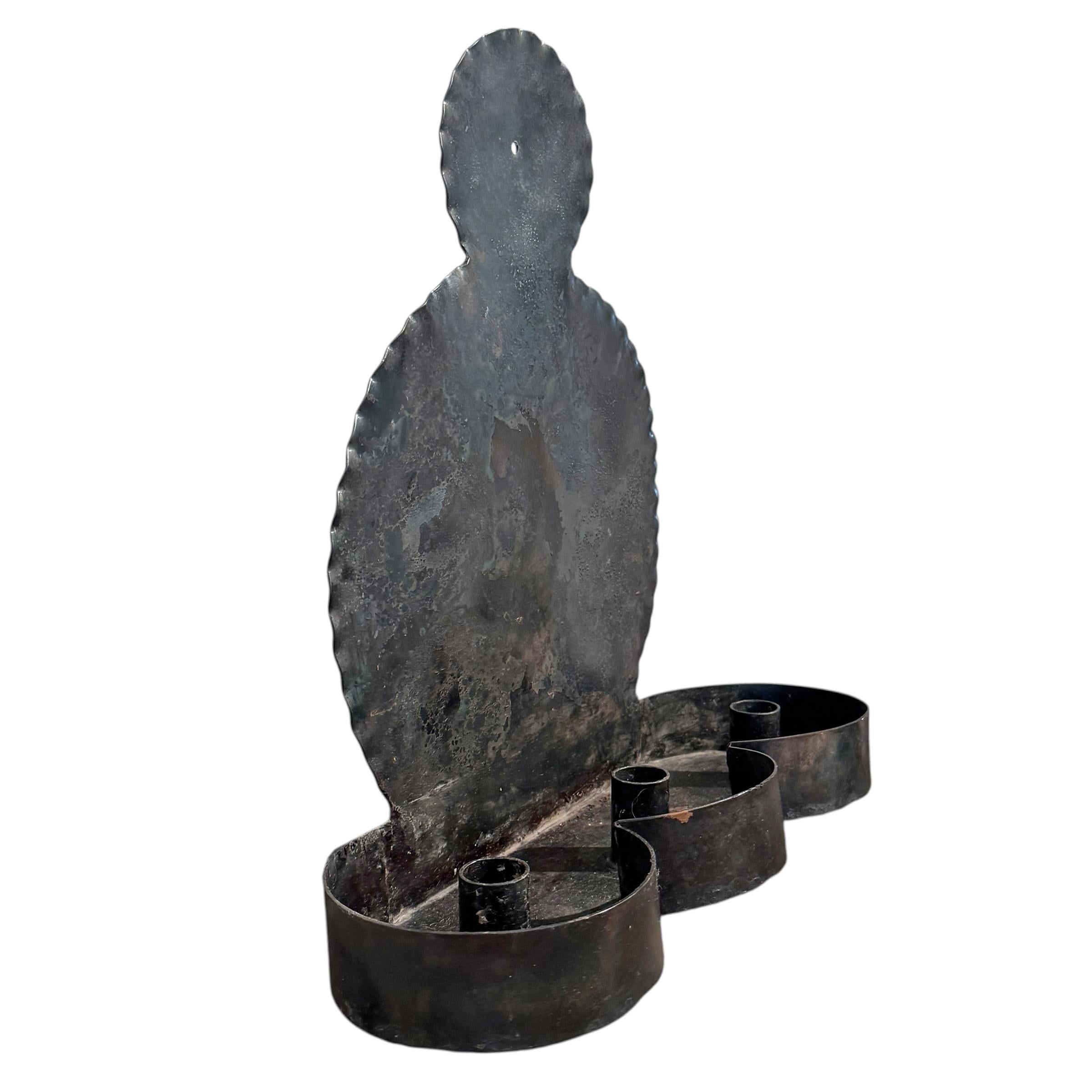 Cut Steel Modernist Steel Three-Candle Sconce For Sale