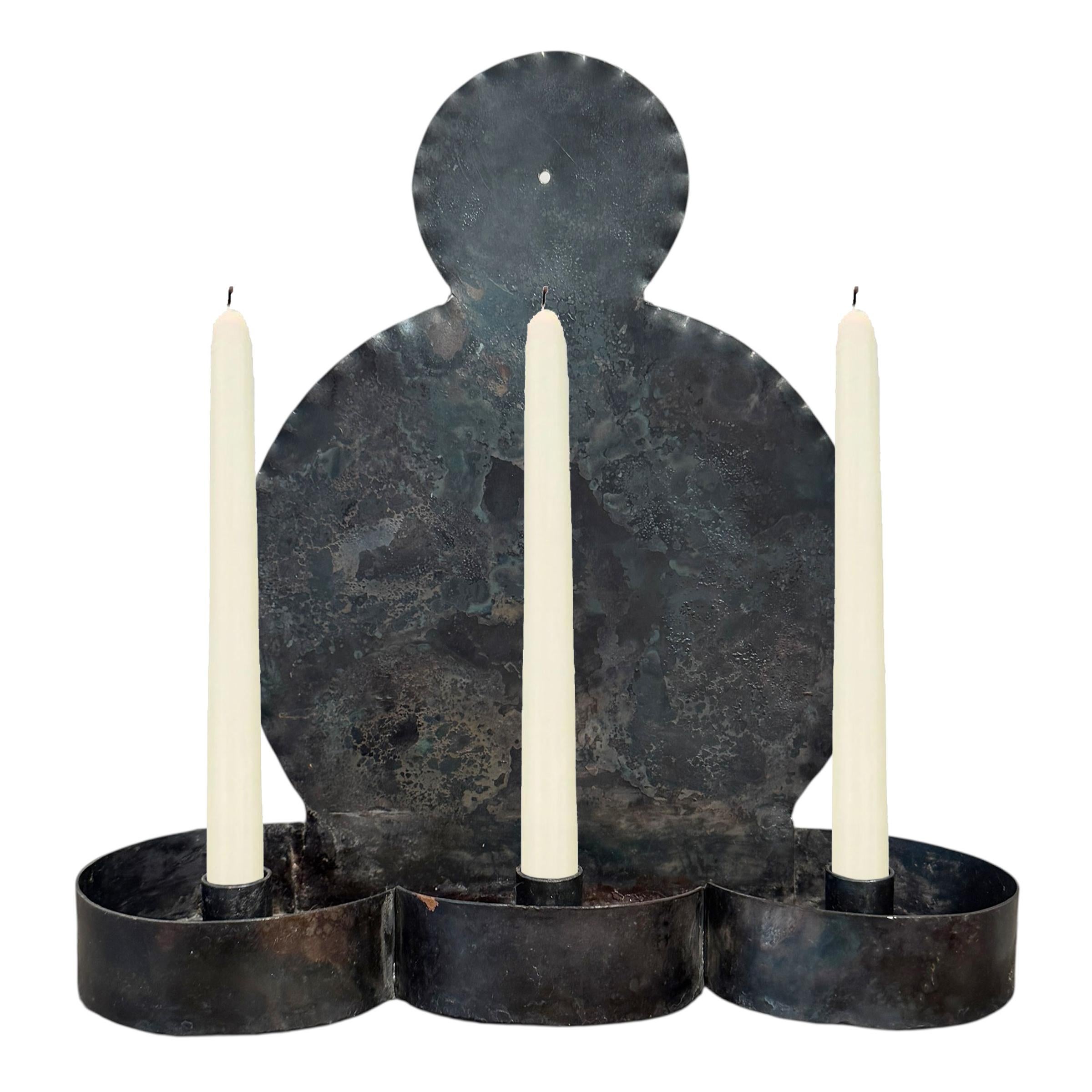 Modernist Steel Three-Candle Sconce For Sale