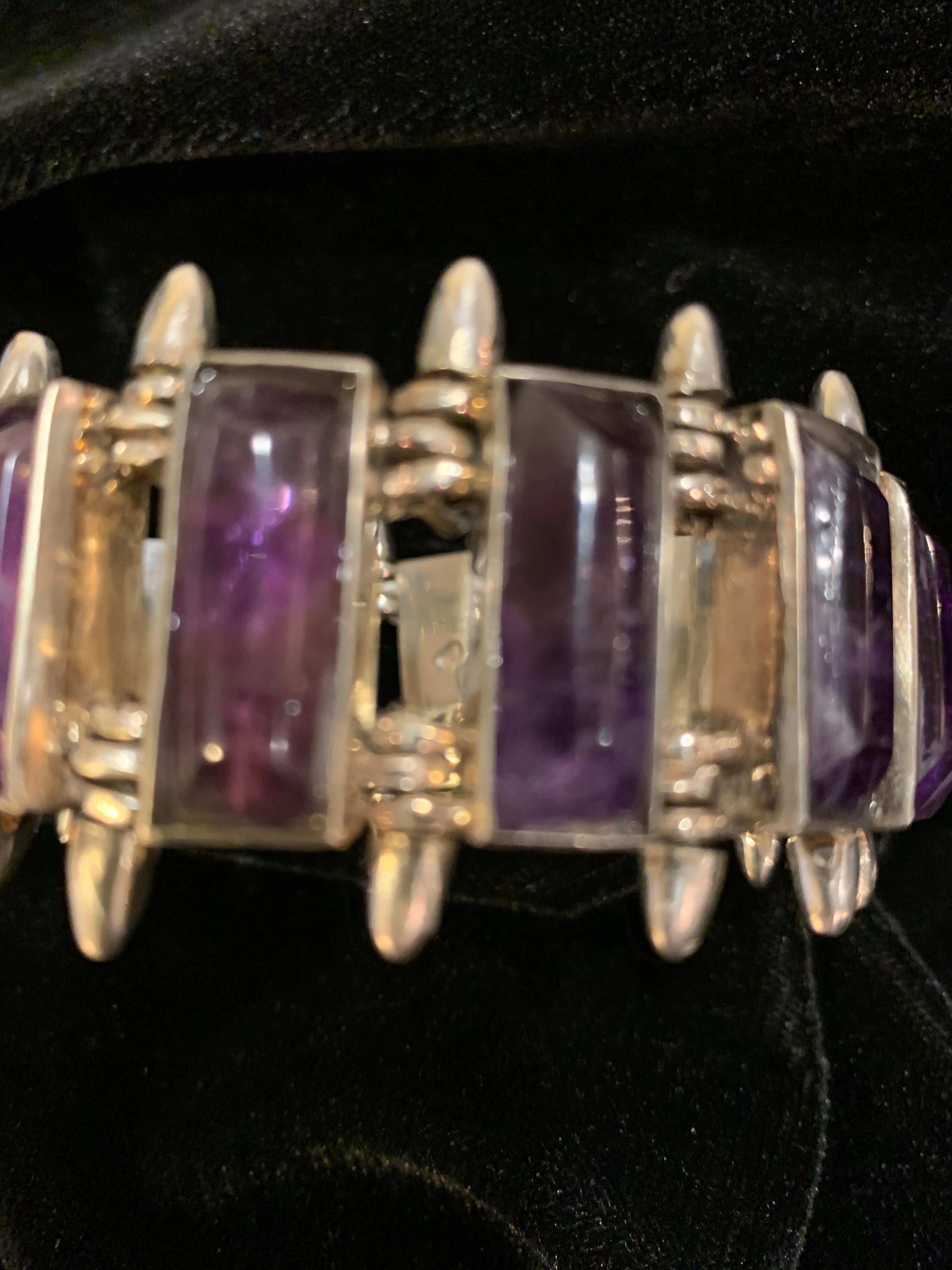 Striking and unusual bracelet by Antonio Pineda in sterling silver and Amethyst, circa 1960.
