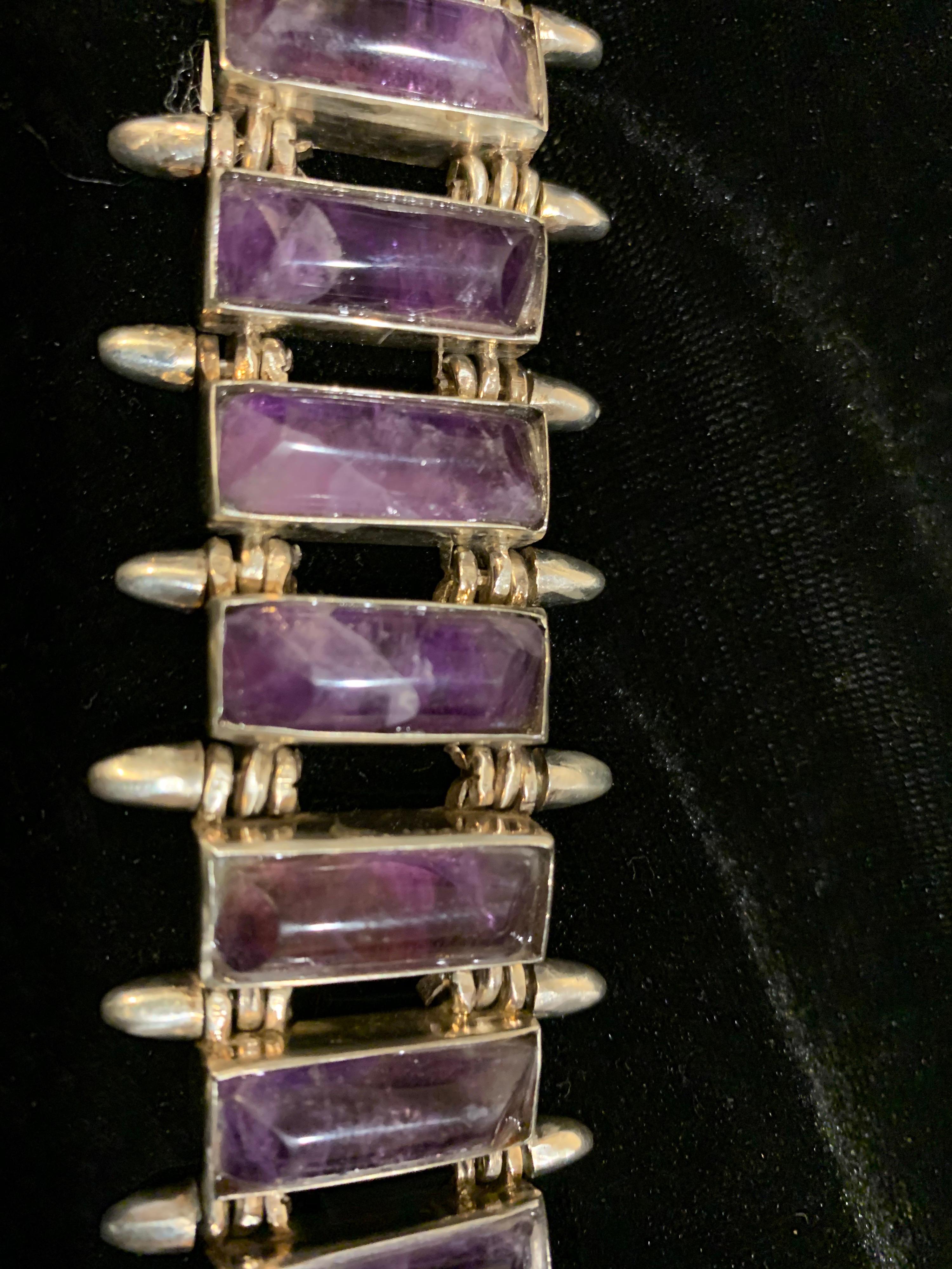 Modernist Sterling and Amethyst Bracelet Signed Antonio Pineda, circa 1960 In Good Condition In Lambertville, NJ