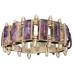 Modernist Sterling and Amethyst Bracelet Signed Antonio Pineda, circa 1960