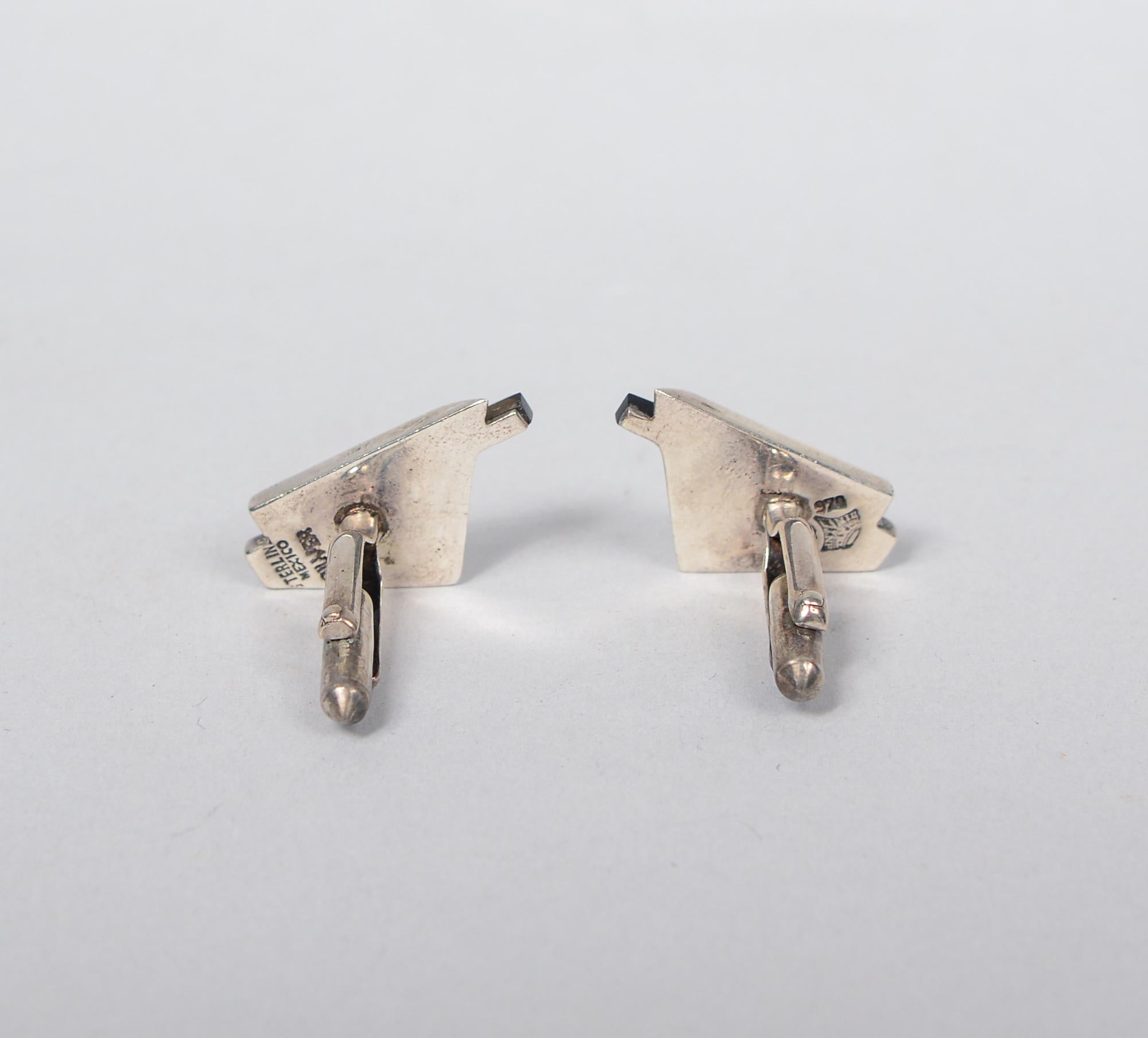 20th Century Modernist Sterling and Obsidian Cufflinks by Antonio Pineda For Sale