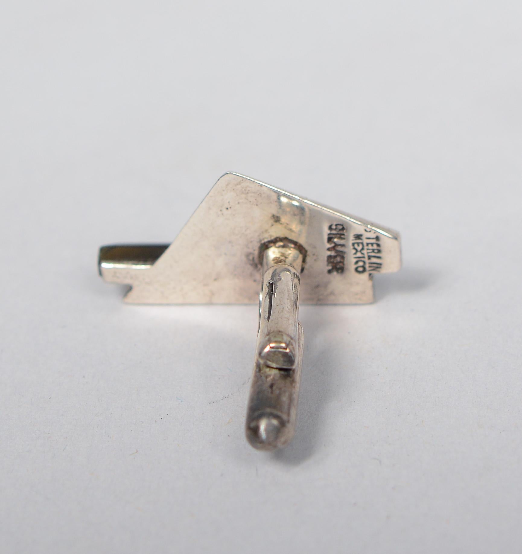Sterling Silver Modernist Sterling and Obsidian Cufflinks by Antonio Pineda For Sale