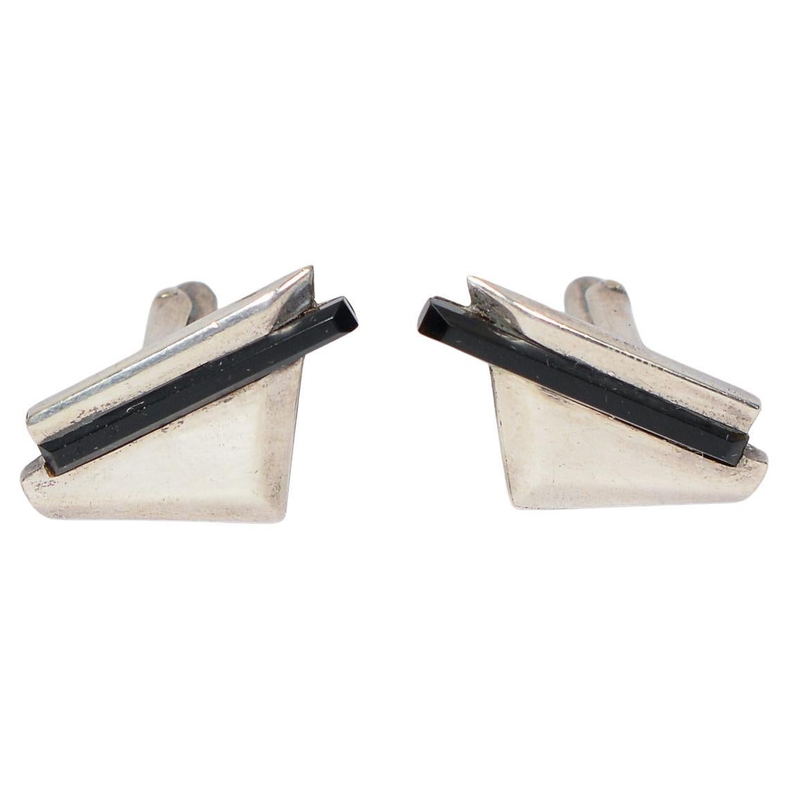 Modernist Sterling and Obsidian Cufflinks by Antonio Pineda