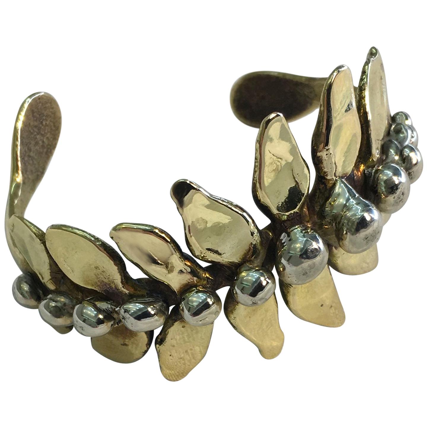 Modernist Sterling Brass Cuff Bracelet by Stephen Burr For Sale