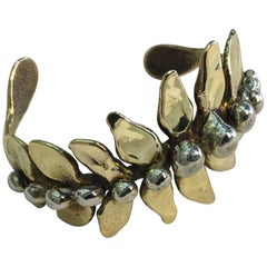 Modernist Sterling Brass Cuff Bracelet by Stephen Burr