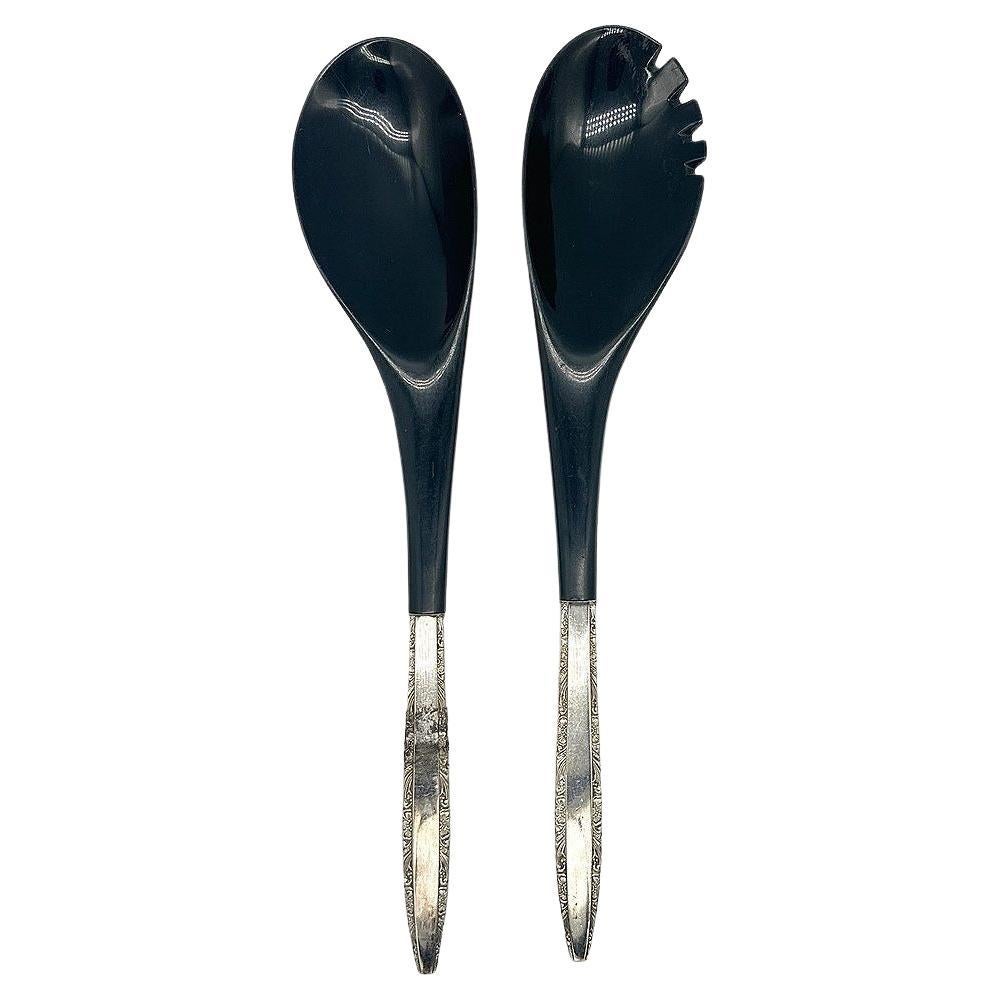 Servidores de ensalada modernistas de plata de ley de Wallace Silver