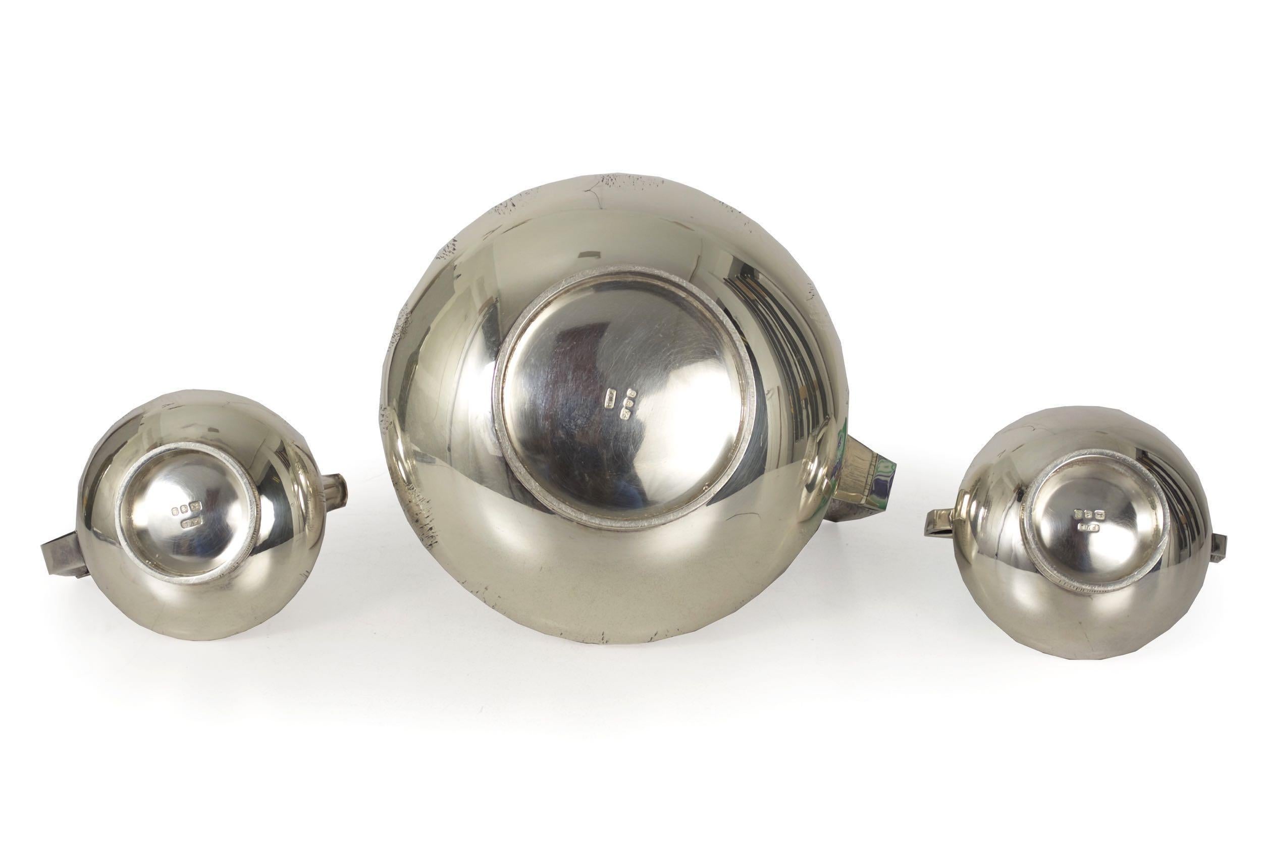 Modernist Sterling Silver 3-Piece Tea or Coffee Service by Peter Lunn, London For Sale 7