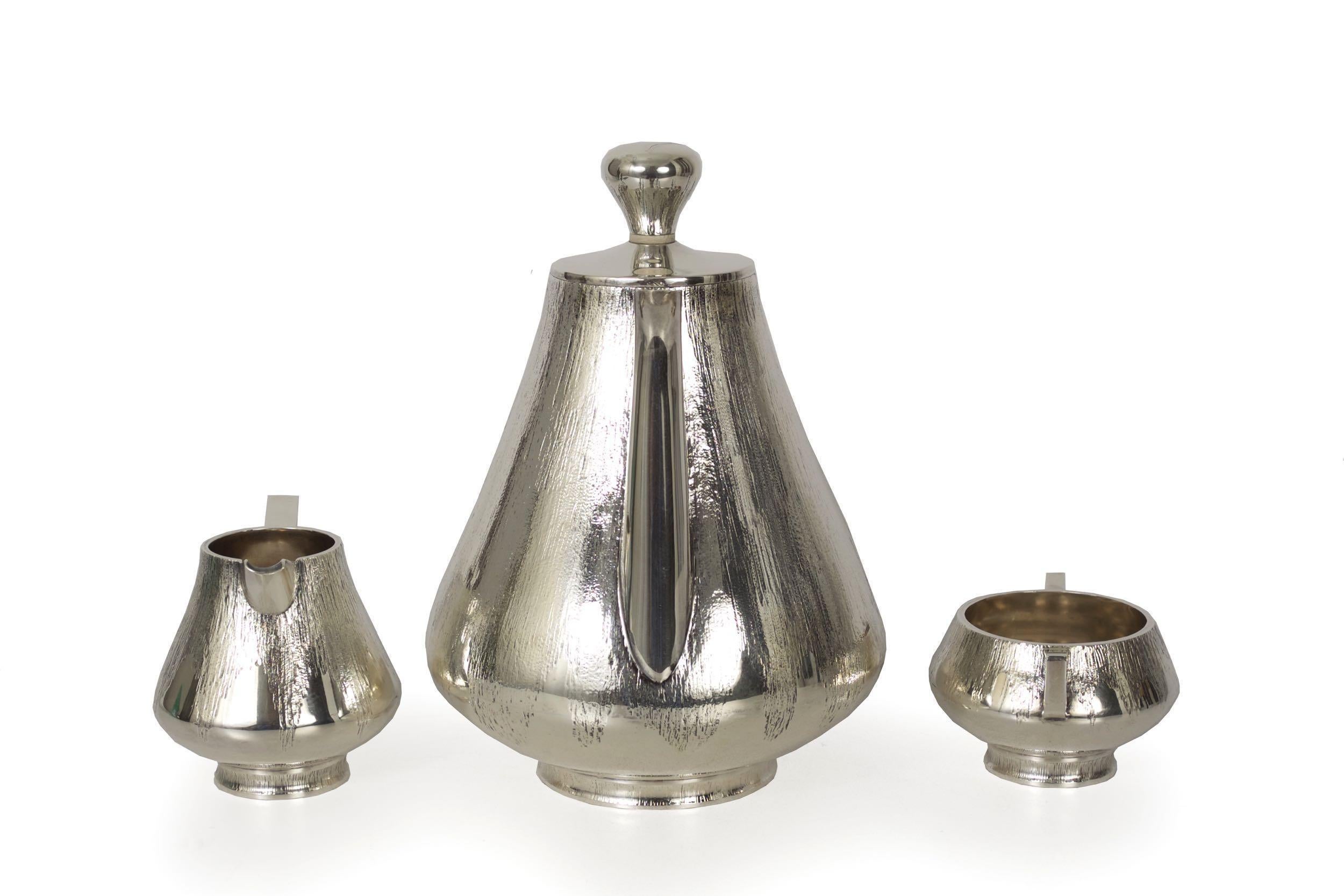 British Modernist Sterling Silver 3-Piece Tea or Coffee Service by Peter Lunn, London For Sale