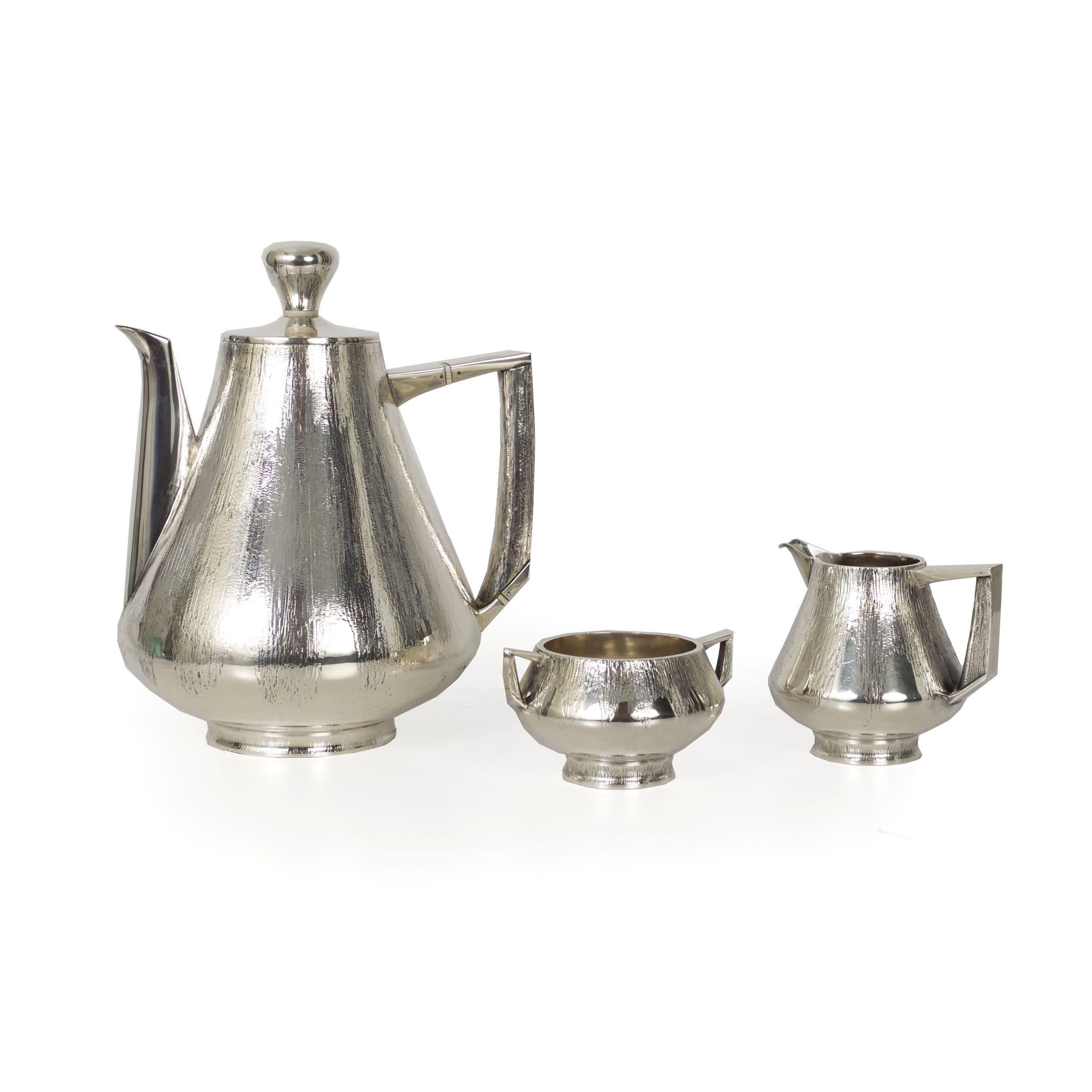 Late 20th Century Modernist Sterling Silver 3-Piece Tea or Coffee Service by Peter Lunn, London For Sale