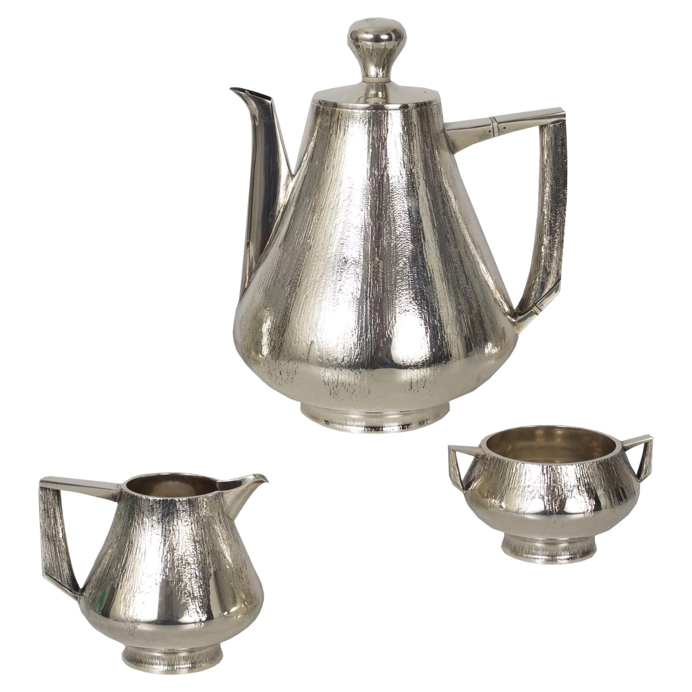 Modernist Sterling Silver 3-Piece Tea or Coffee Service by Peter Lunn, London For Sale